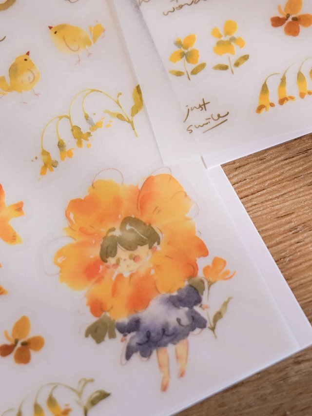 花的孩子-檸 2入 轉印貼紙｜Meow Illustration