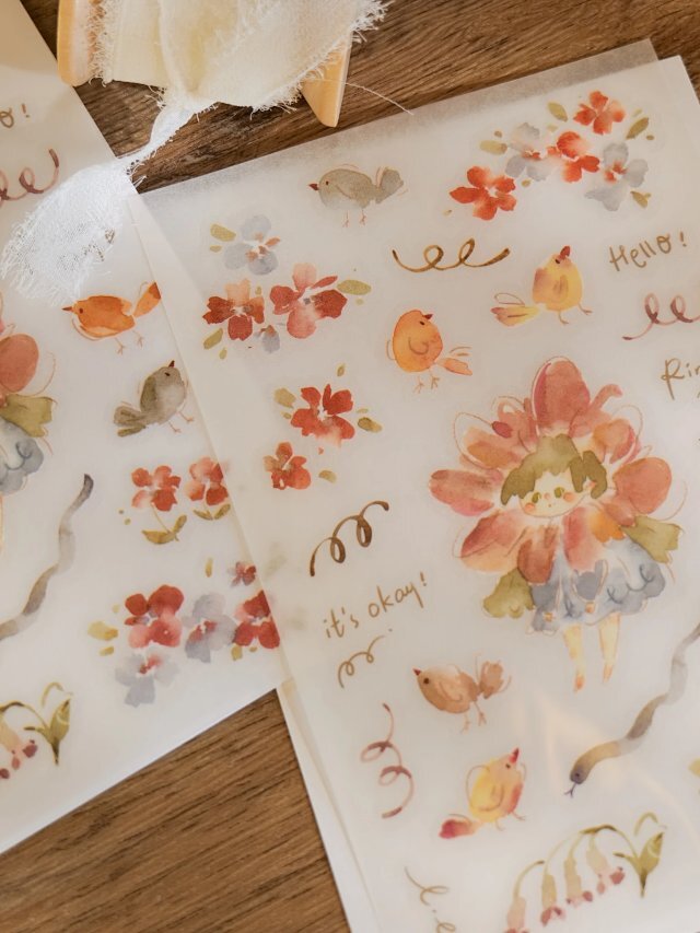 花的孩子-桃 2入 轉印貼紙｜Meow Illustration