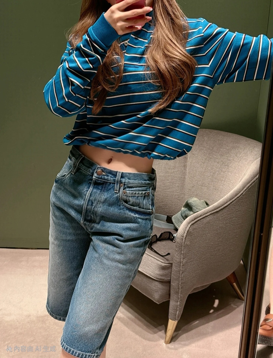 PRADA 經典款 藍間條色 長袖 女款