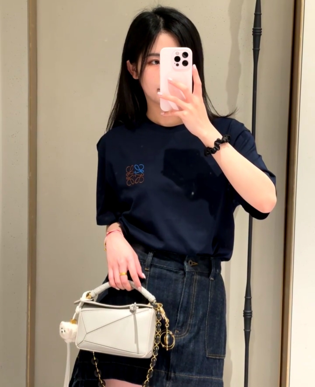 LOEWE 深藍 基礎 刺繡Logo Tee