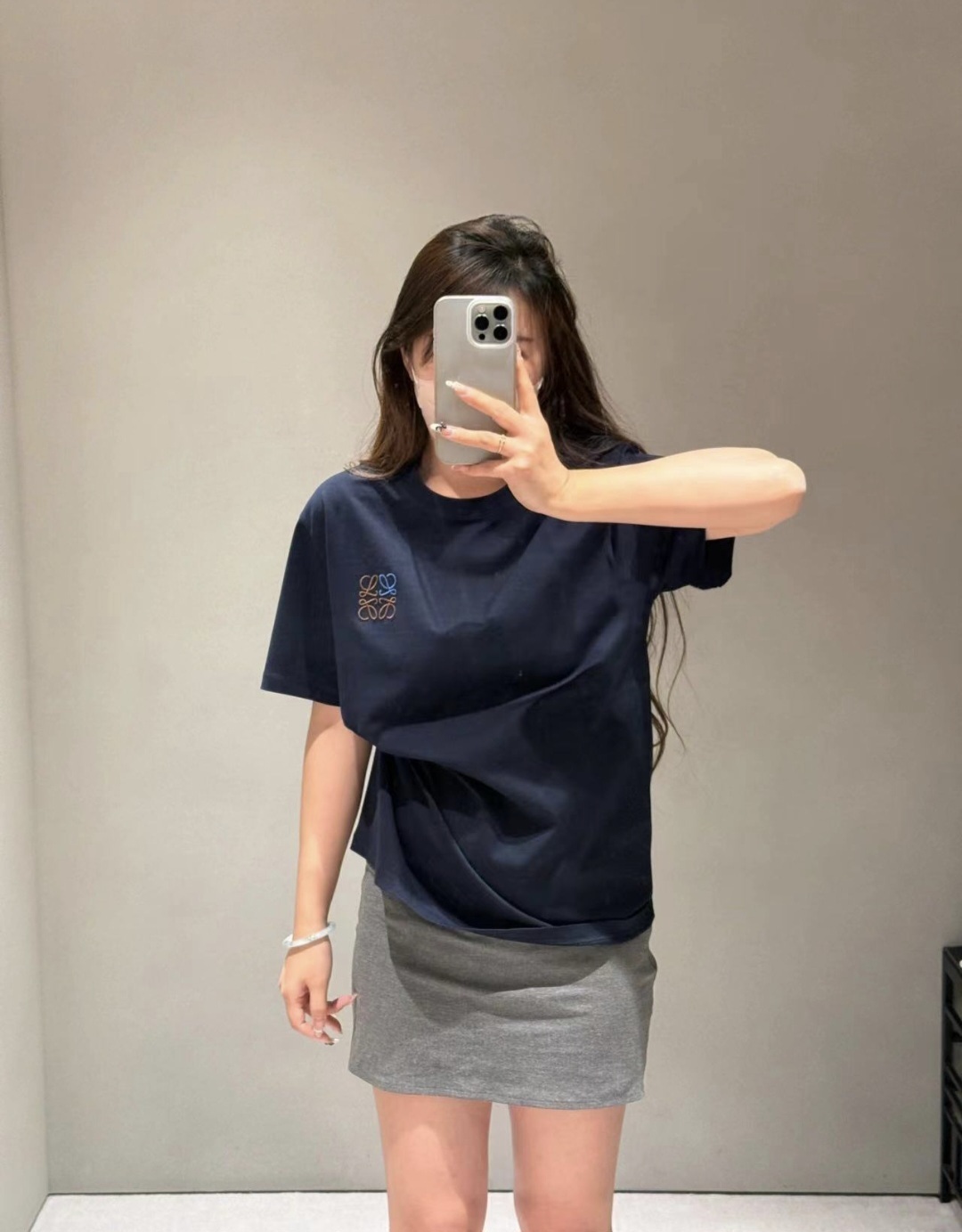 LOEWE 深藍 基礎 刺繡Logo Tee