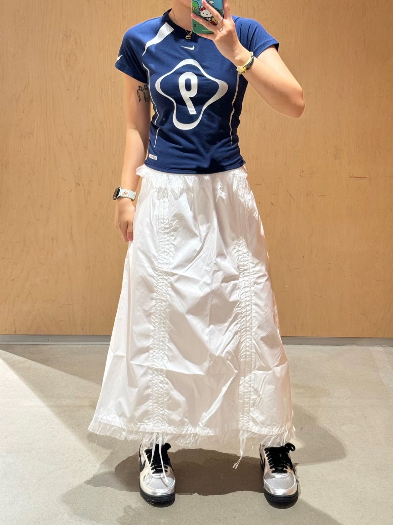 <連線代購商品>NIKE Sportswear 2WAY 白色 蕾絲邊 皺摺長裙 半身裙【II1948-100】Karina同款 劉知珉