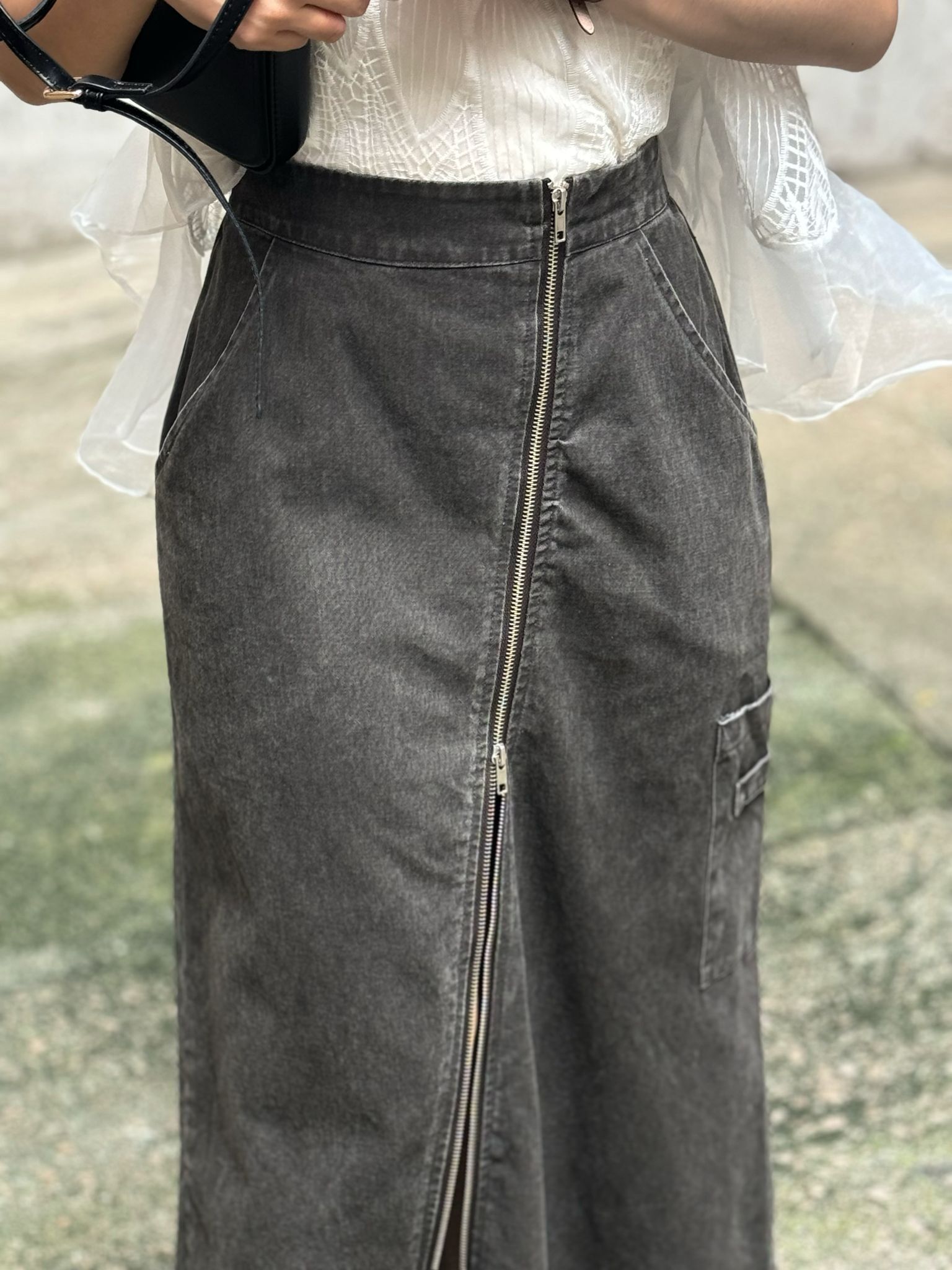 SK#7620 🤍斜鏈開差洗水牛仔裙🛠️