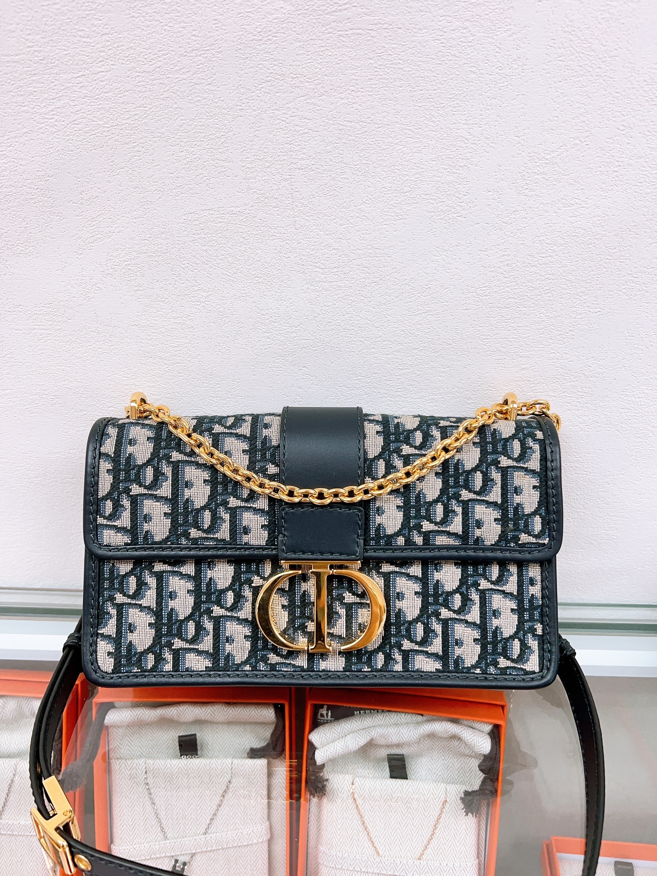 Dior 30 montaigne east west chain (blue oblique)