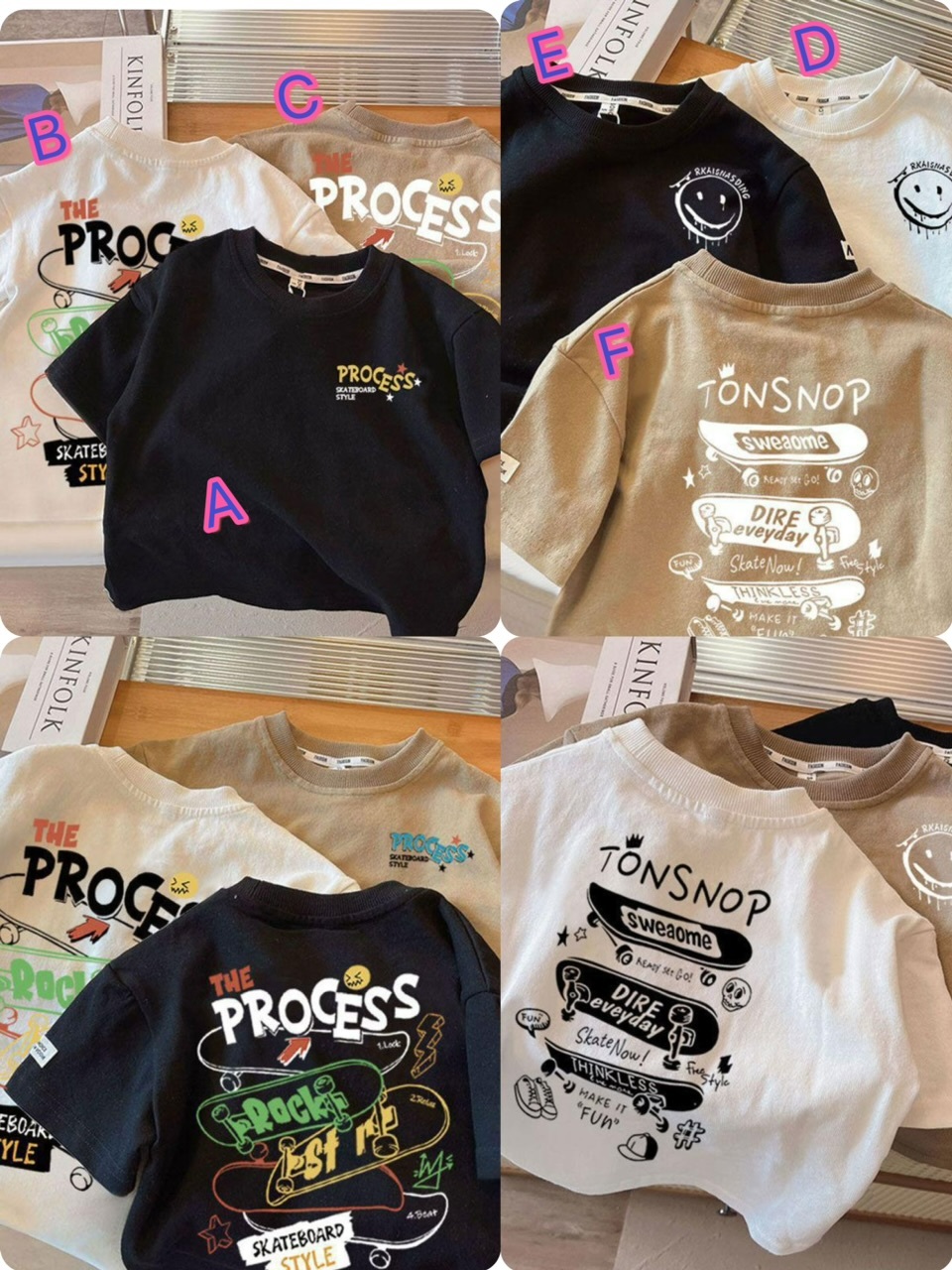 兒童背印滑板圓領短袖衫-2501696