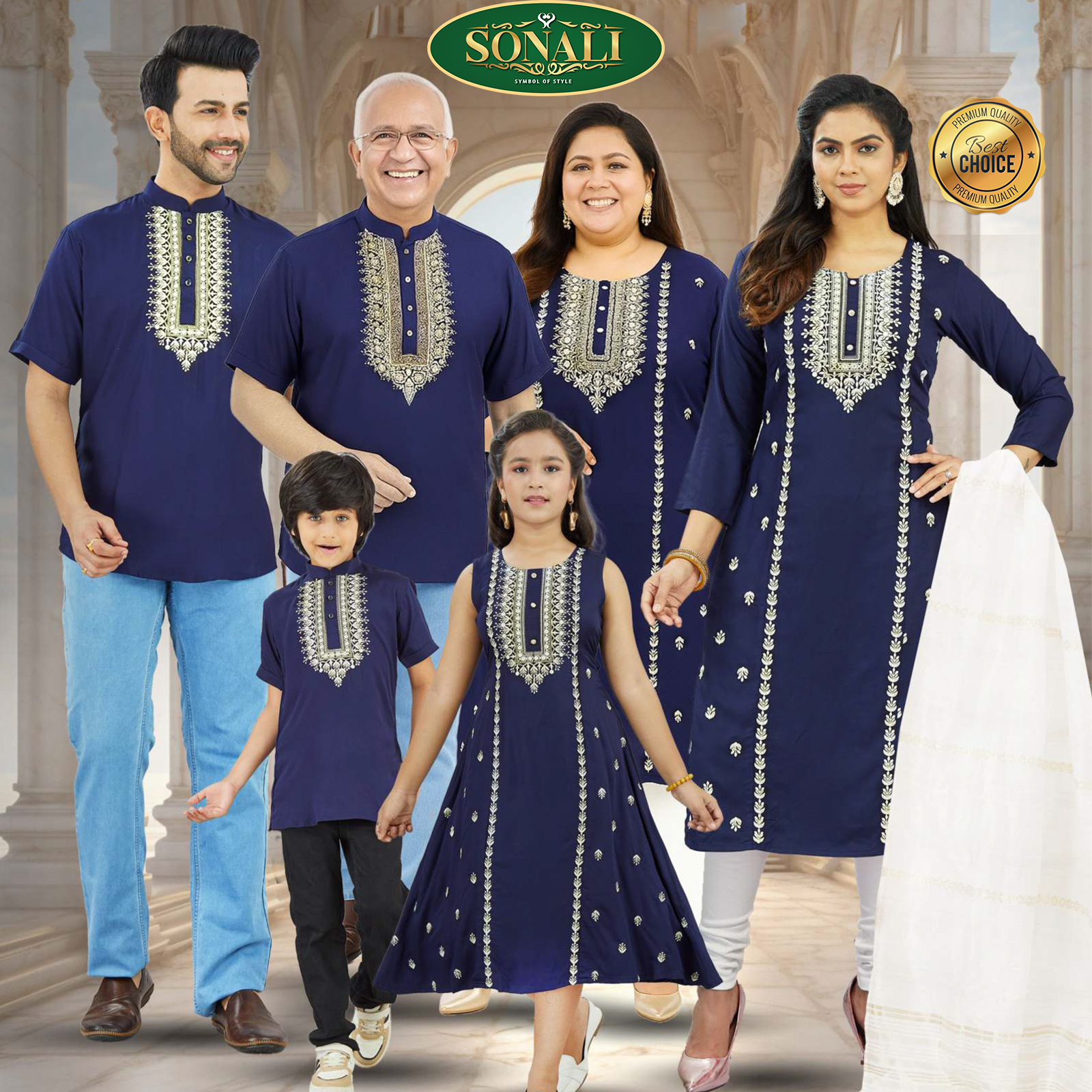 Sonali Super Premier Quality Family Collection Women's Set (3 Pcs Suit) / Men's Kurta (Top) Girls Top / Boy's Kurta Top - Q1953/Q1954/Q1955/Q1956