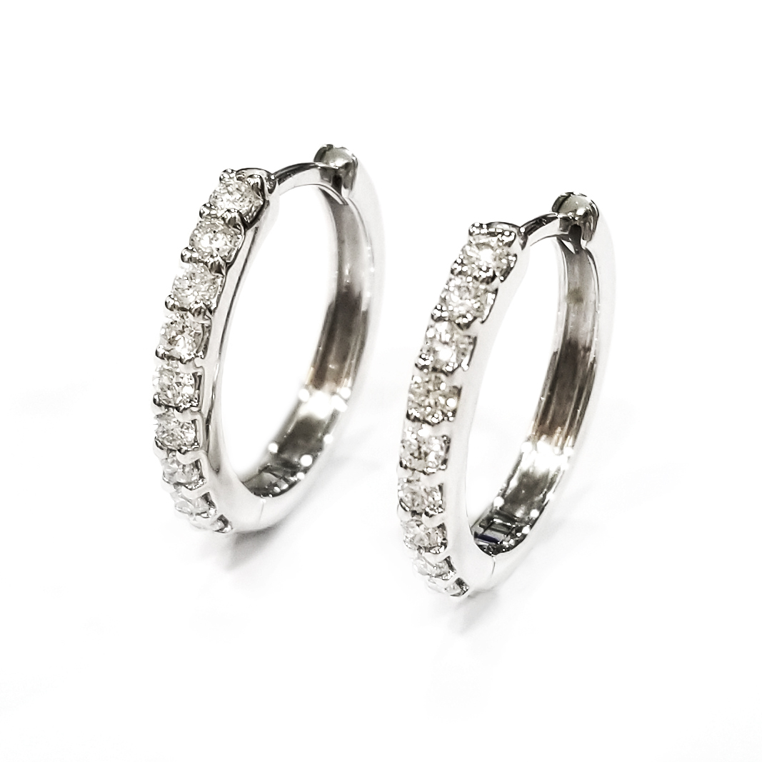 18K白金天然鑽石大圈圈耳環