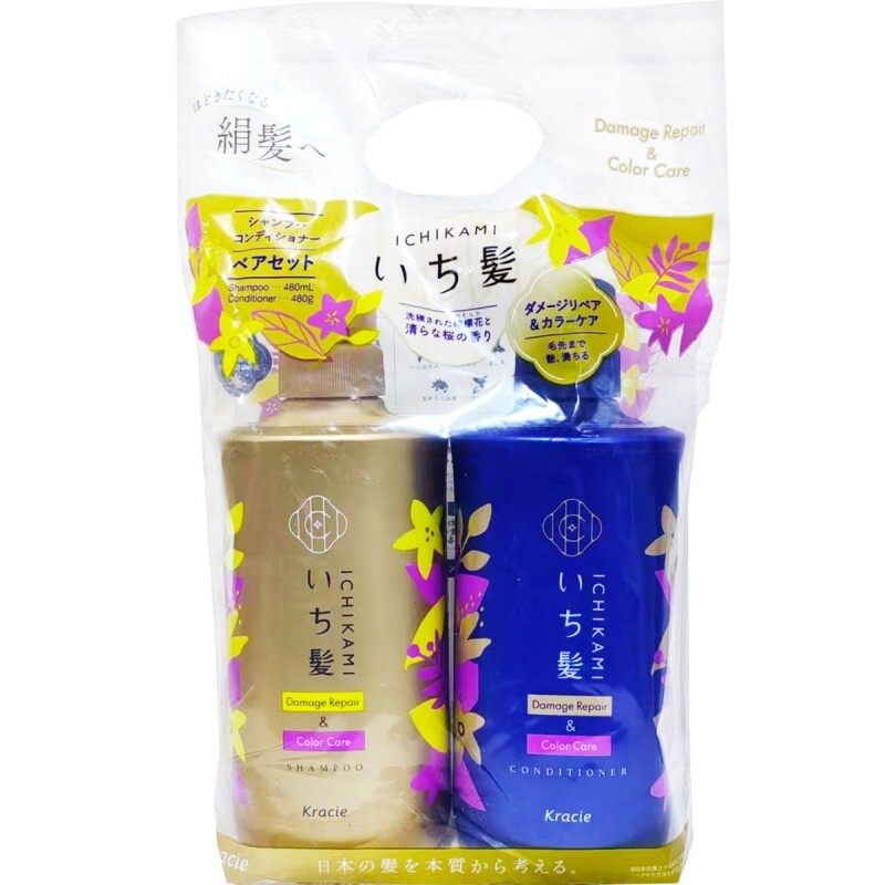 ICHIKAMI 修復護色 洗護套裝 (洗頭水480ml+護髮素480g) 檸檬花 & 櫻花香 (金藍) [#SQ25081025]
