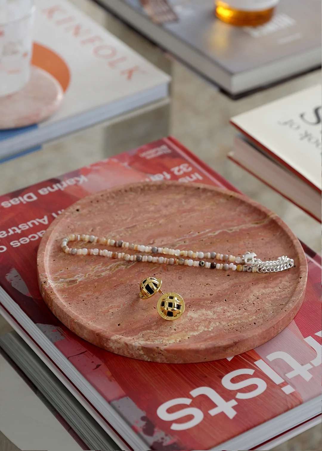 BLACK BLAZE 圓形托盤/紅色大理石