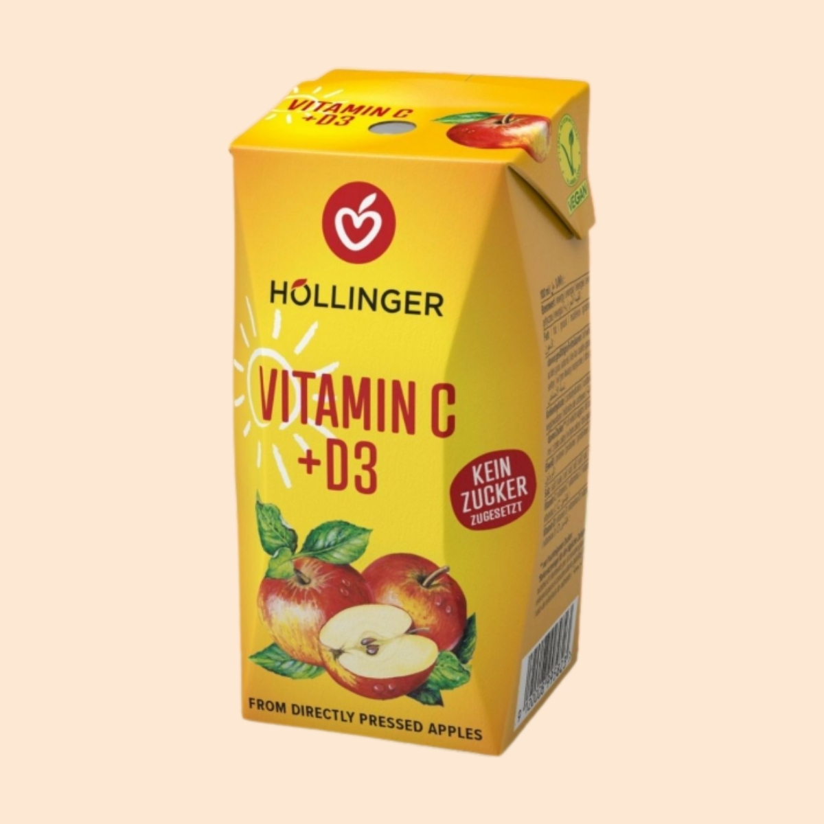 Hollinger - 無添加糖含維他命C + D3少甜兒童蘋果汁, 200毫升