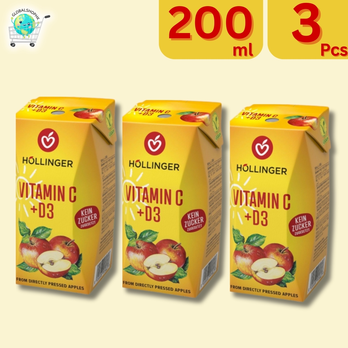 Hollinger - 奧地利有機無添加糖少甜兒童果汁, 200毫升 x 3
