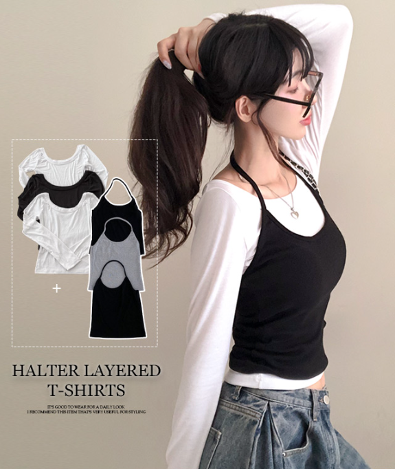 早秋預訂｜吊帶長袖露肩船領兩件套