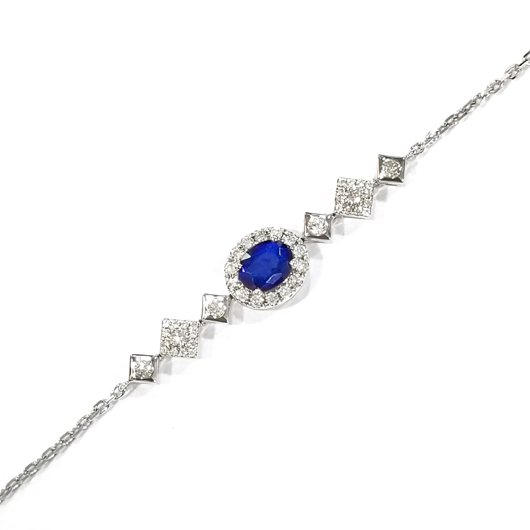 18K白金天然鑽石藍寶石圍石手鏈