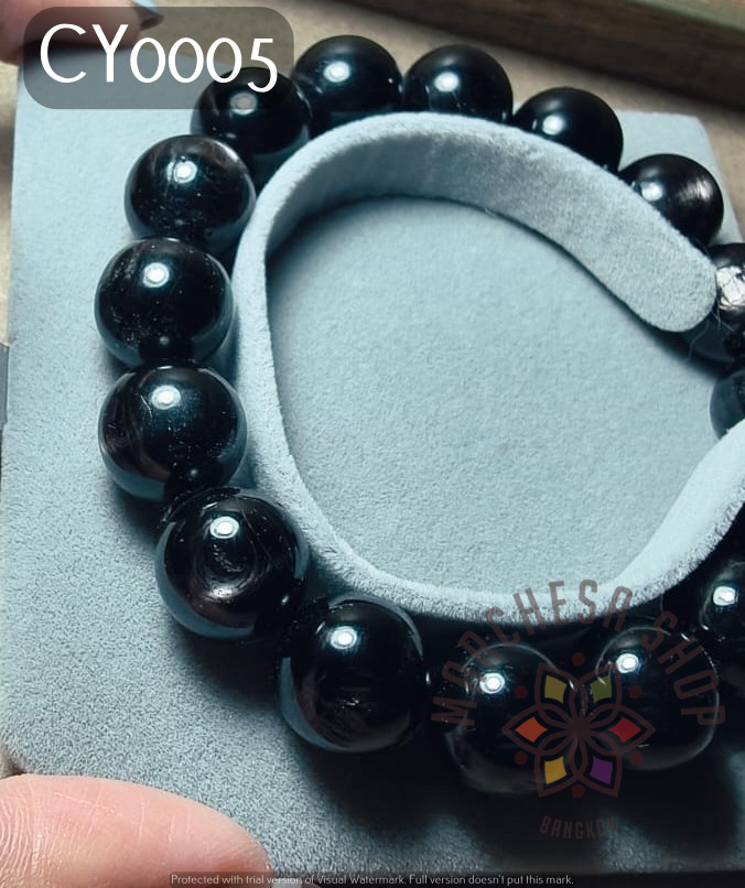 CY0005 - 【極度招財 招財之石】天然金運石(黑銀線) 14mm 手串