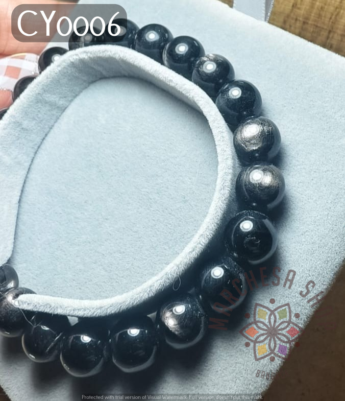 CY0006 - 【全金線 極度招財 招財之石】極高質天然金運石(黑銀線) 9mm 手串