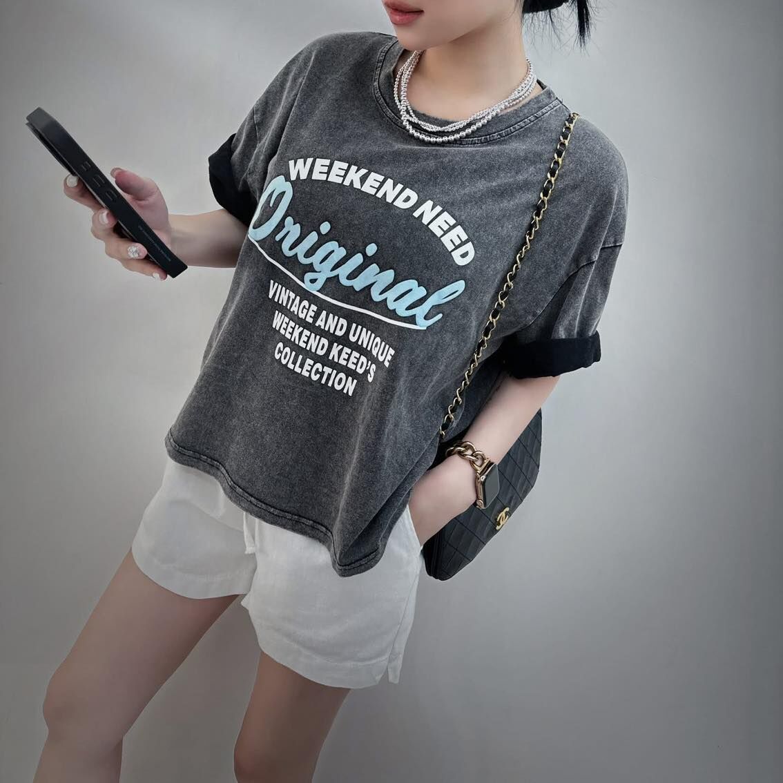 【時髦百搭的美式配色字母洗水棉tee】（現貨）