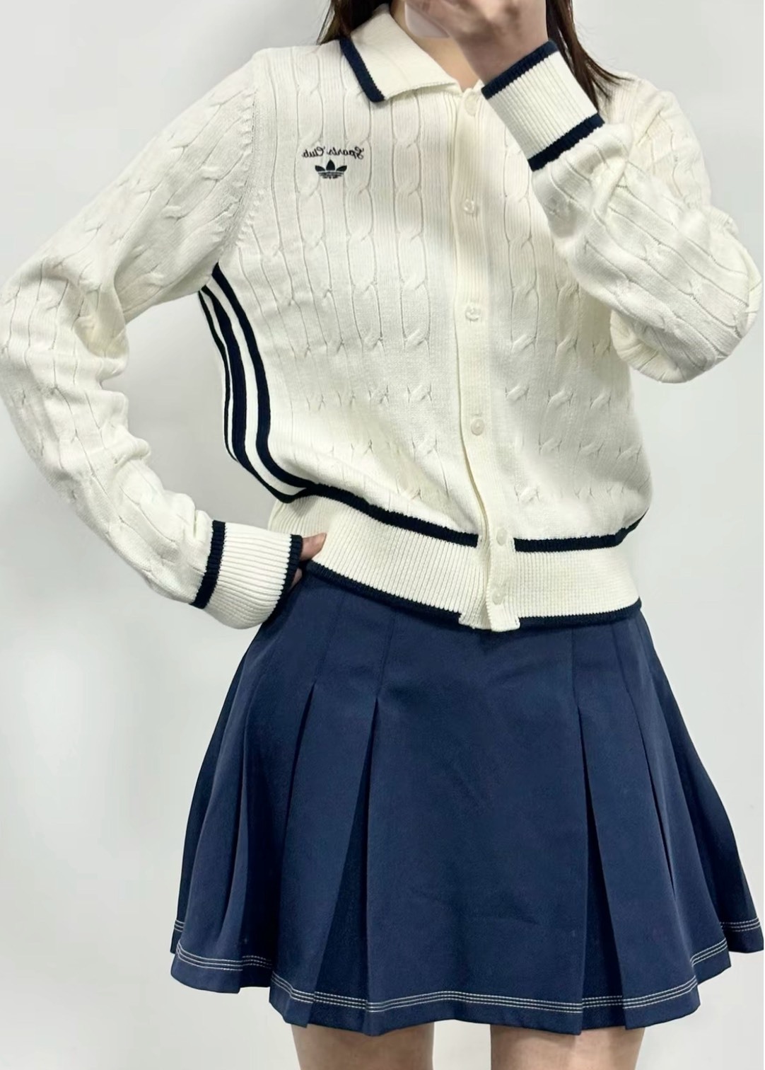 adidas 三葉草 復古針織運動開衫 外套 女 長袖休閒百搭撞色漢玉白✨Aug25