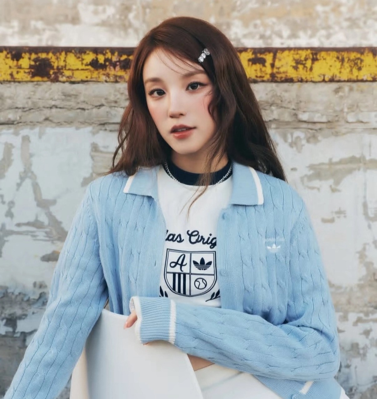 adidas 三葉草 女款藍色開襟外套 運動休閒針織長袖上衣 百搭復古風 宋雨琦同款Aug25