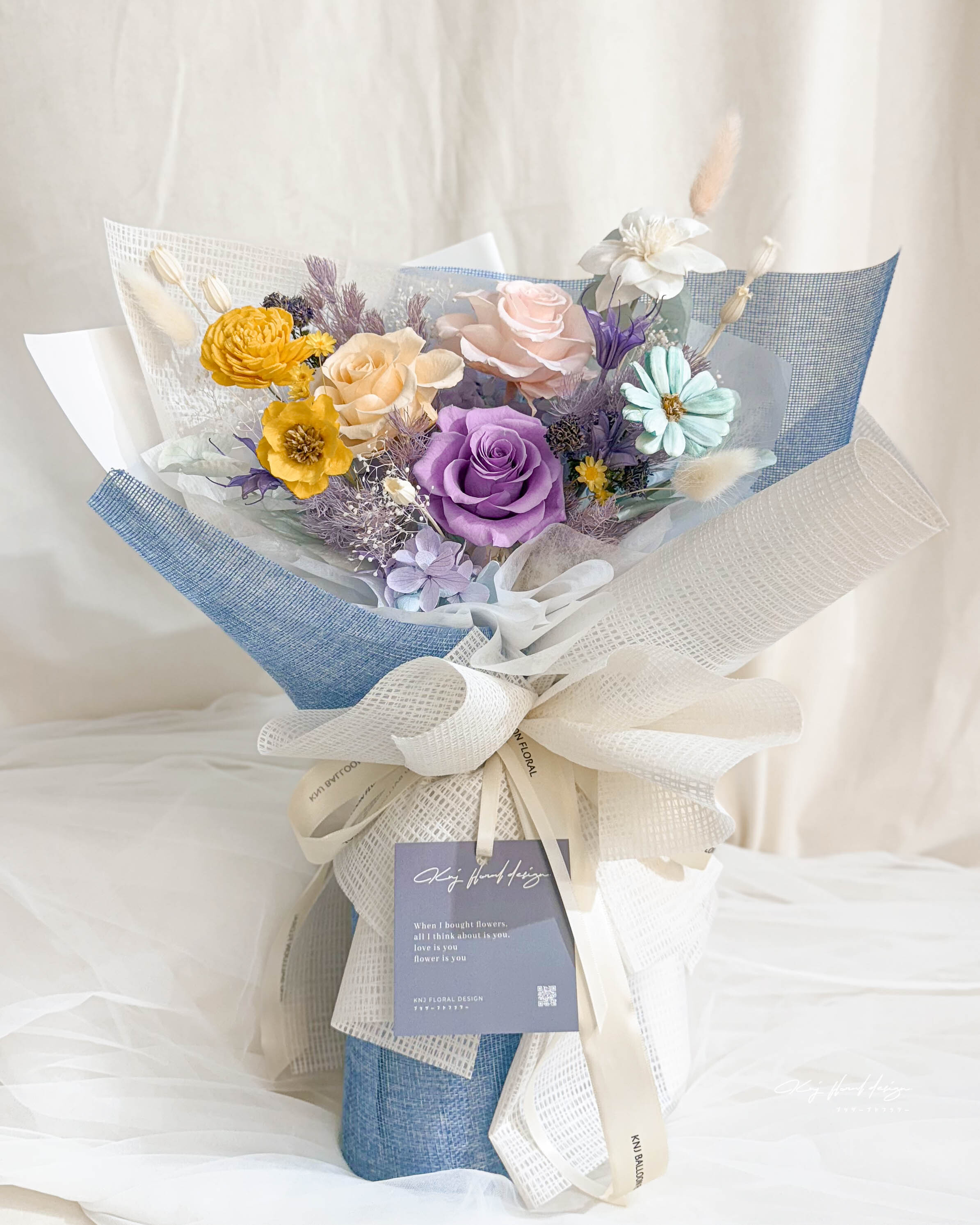 莫內花園・三朵永生玫瑰花束