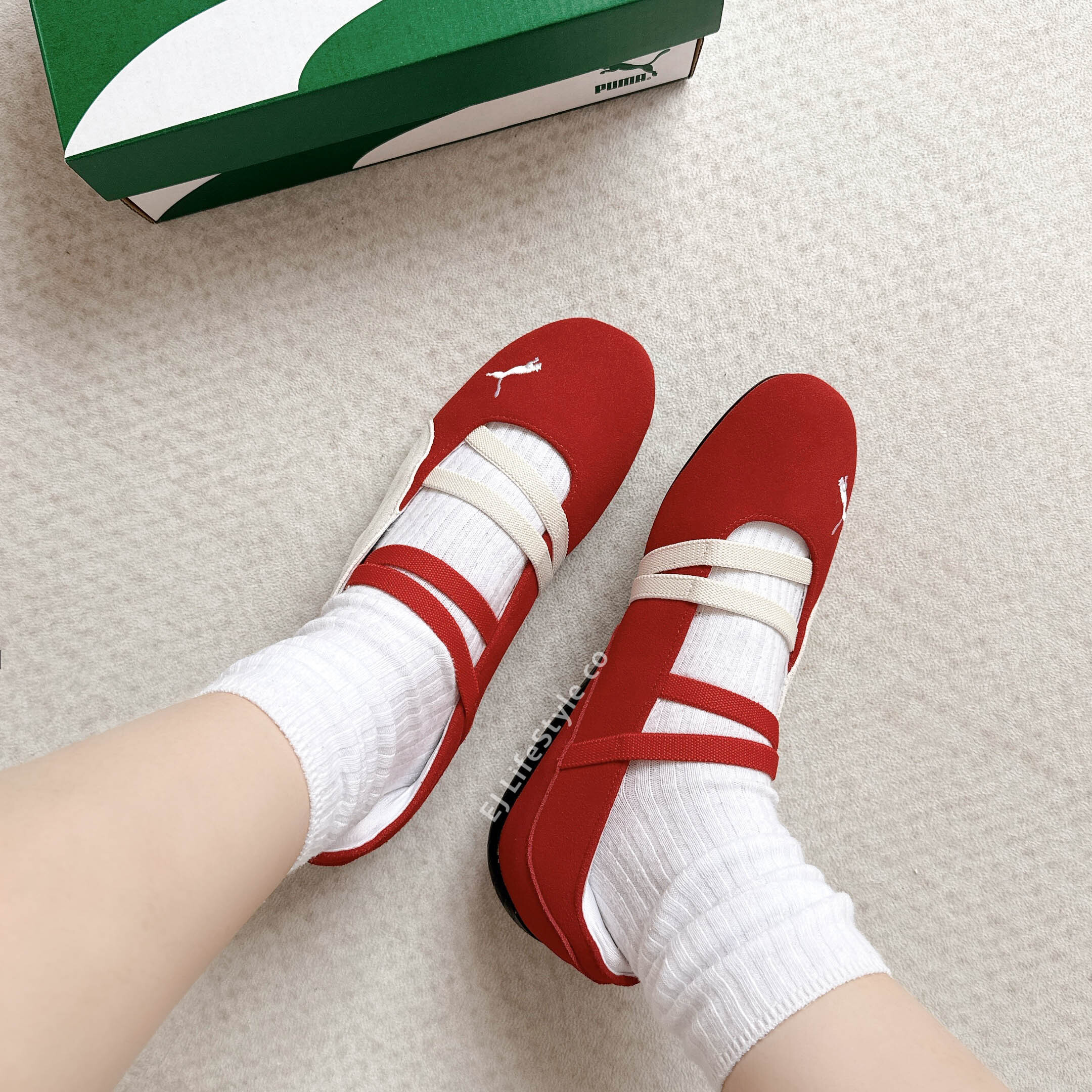 PUMA SPEEDCAT BALLET 賽車鞋 芭蕾舞鞋 涼鞋 紅色 胭脂紅 米灰 麂皮 女鞋 401287-07 / 現貨