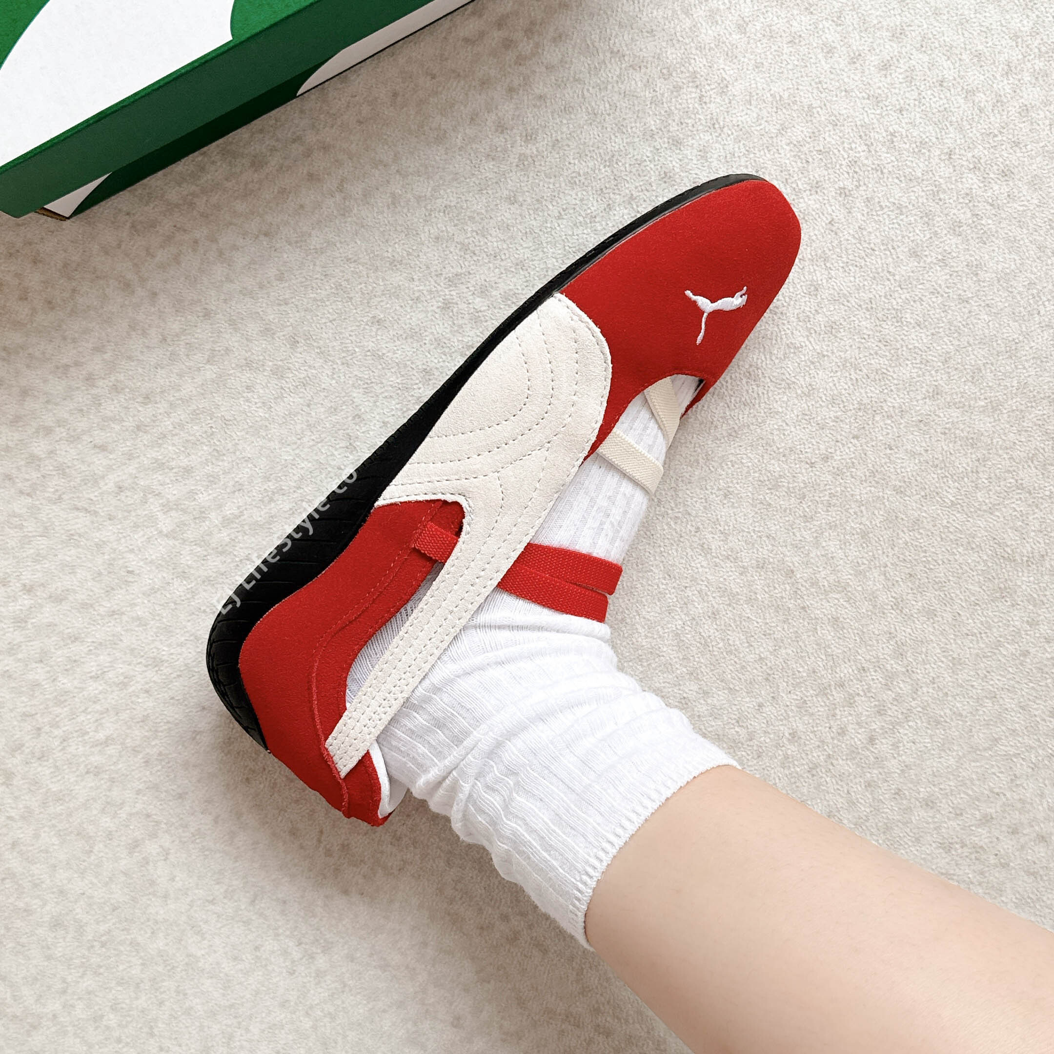 PUMA SPEEDCAT BALLET 賽車鞋 芭蕾舞鞋 涼鞋 紅色 胭脂紅 米灰 麂皮 女鞋 401287-07 / 現貨