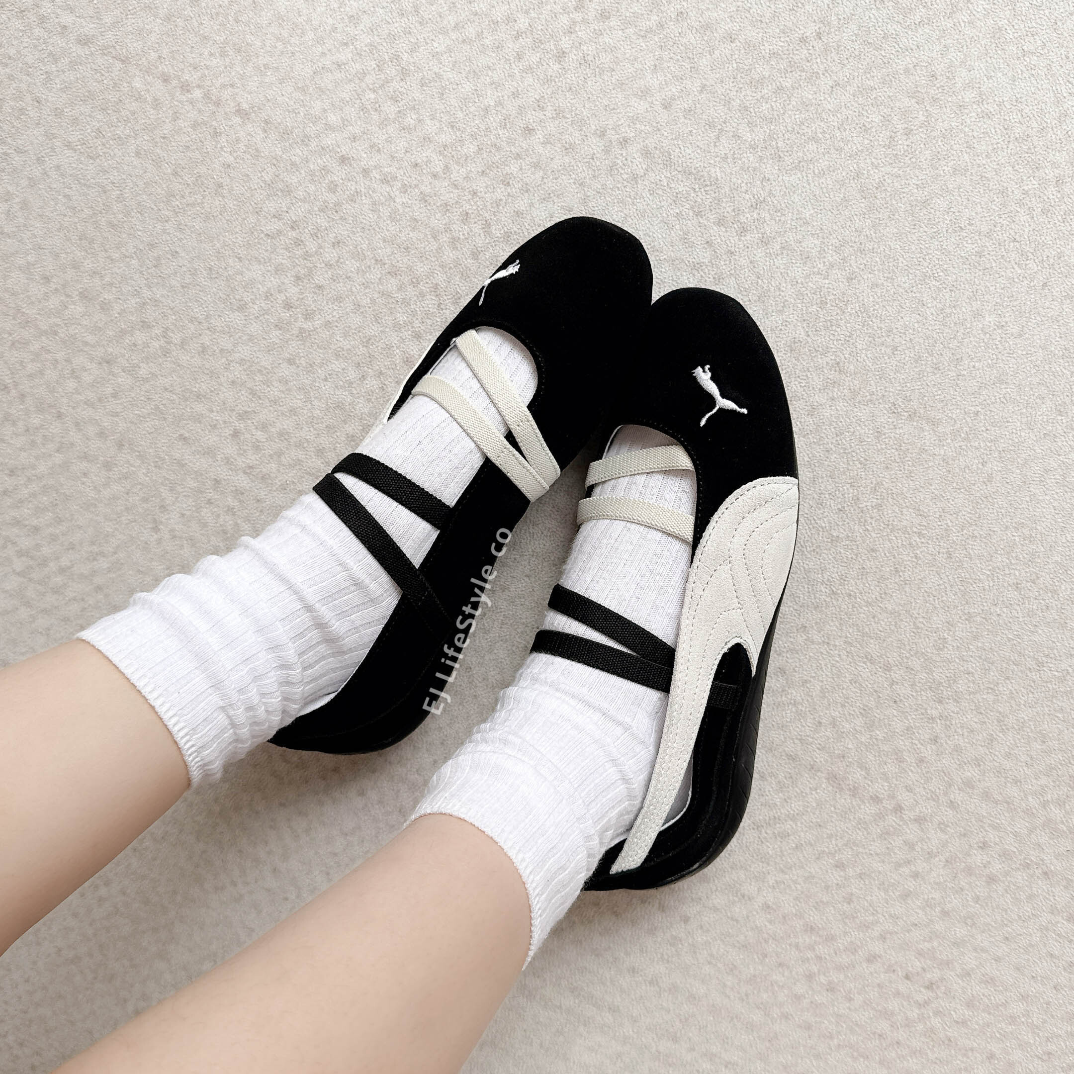 PUMA SPEEDCAT BALLET 賽車鞋 芭蕾舞鞋 涼鞋 黑色 米灰 麂皮 女鞋 401287-06 / 現貨