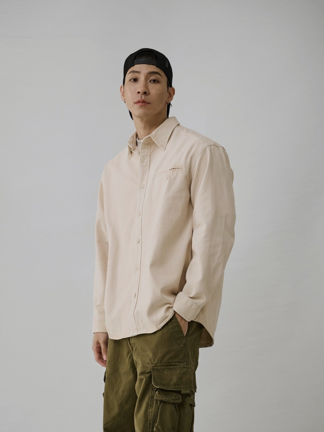 [1atm] 斜紋布-斜口襯衫