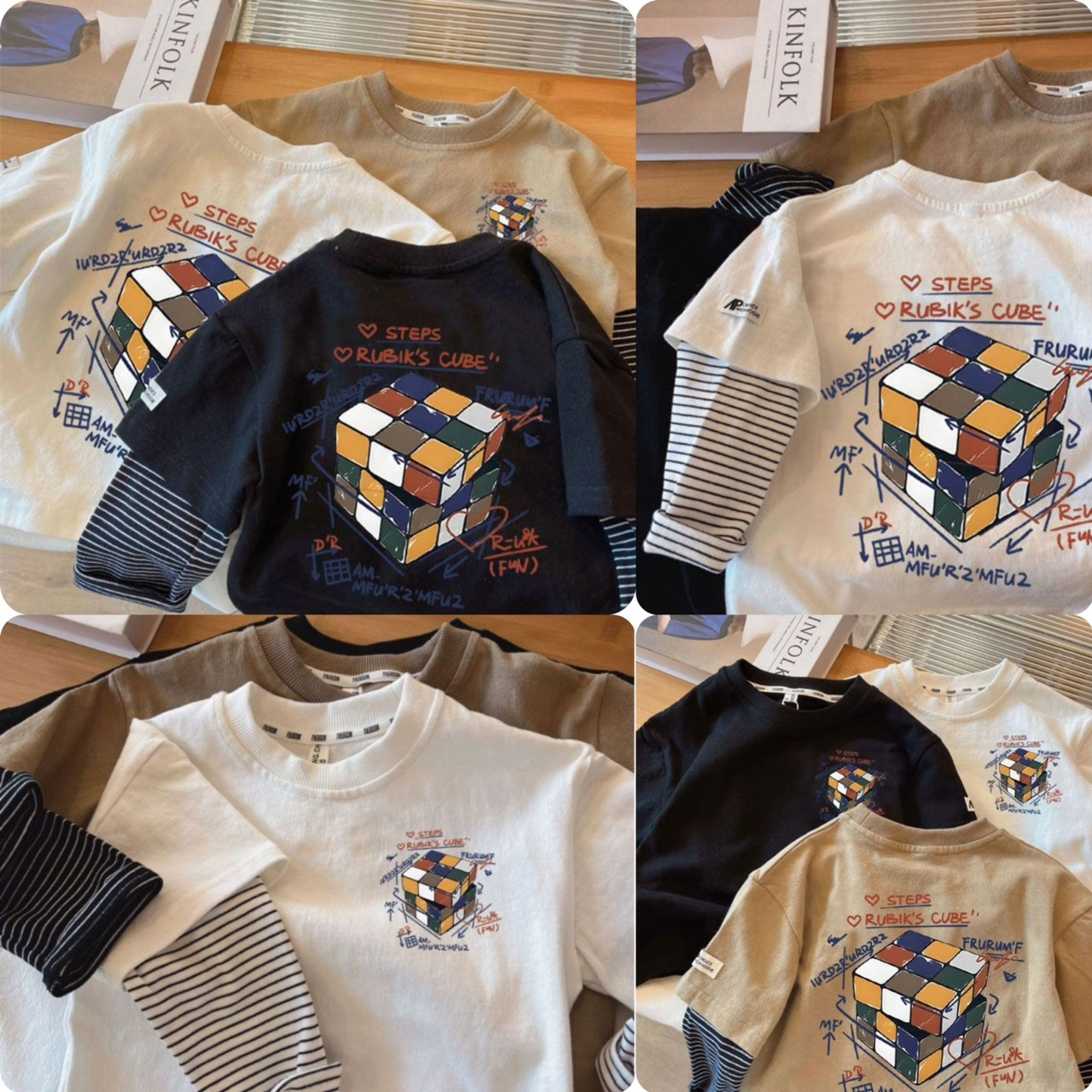 兒童背印扭計骰圓領假兩件長袖衫-2501702