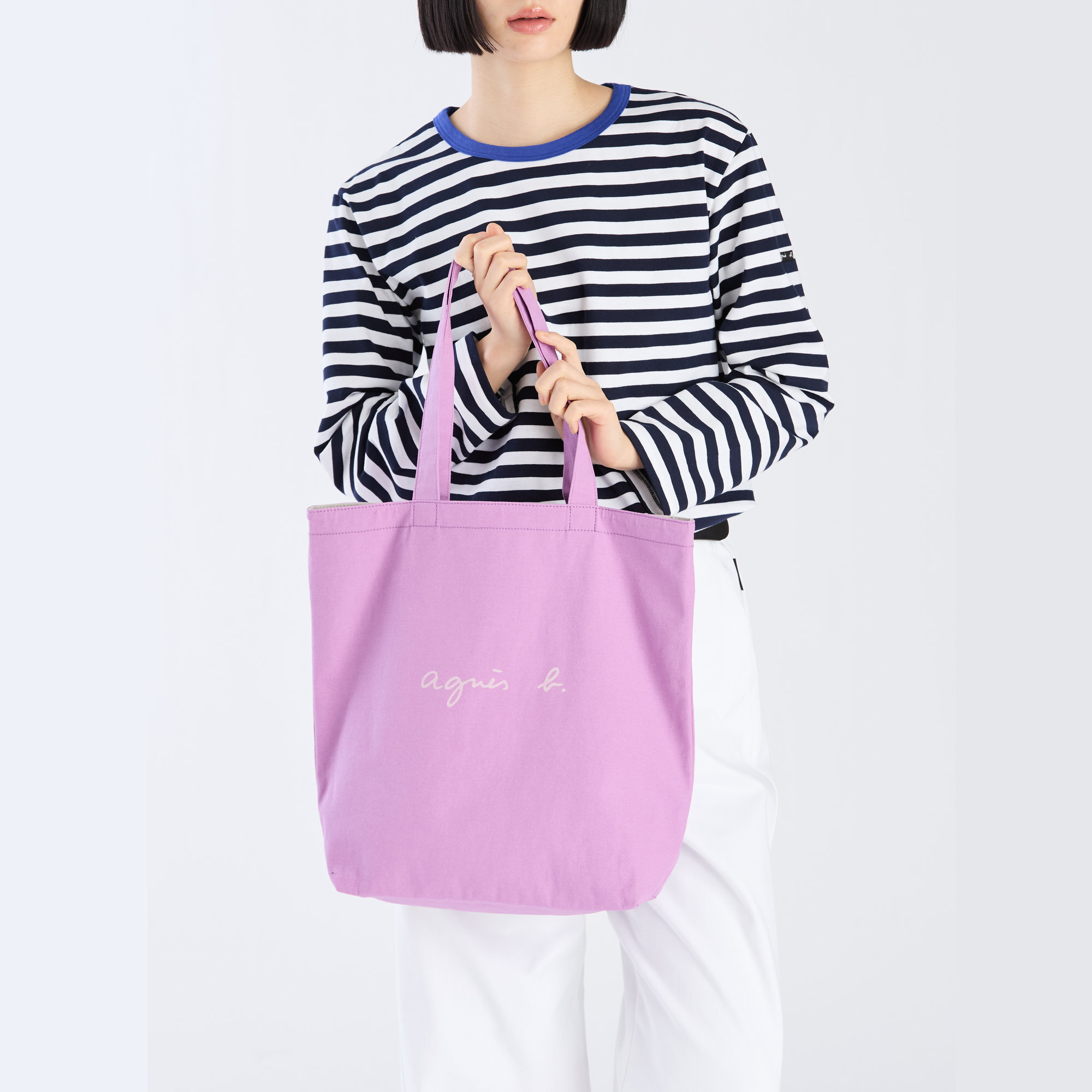 agnès b. 女裝帆布雙面標誌手提袋