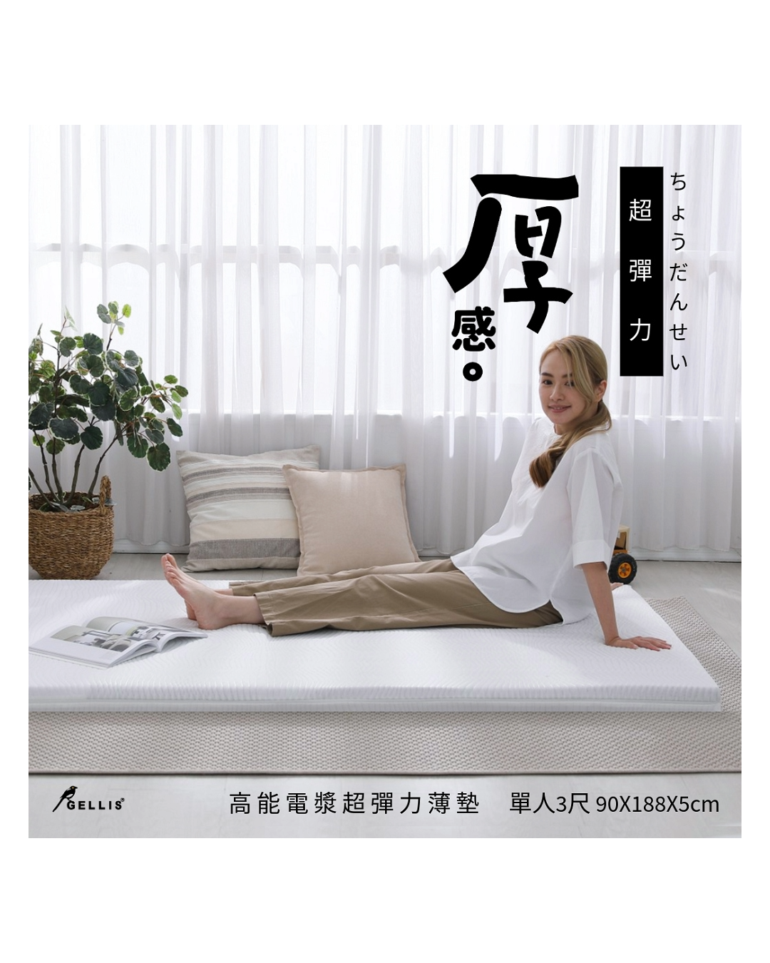 【新品】5cm高能電漿雙重睡感超彈力薄墊 標準單人3尺