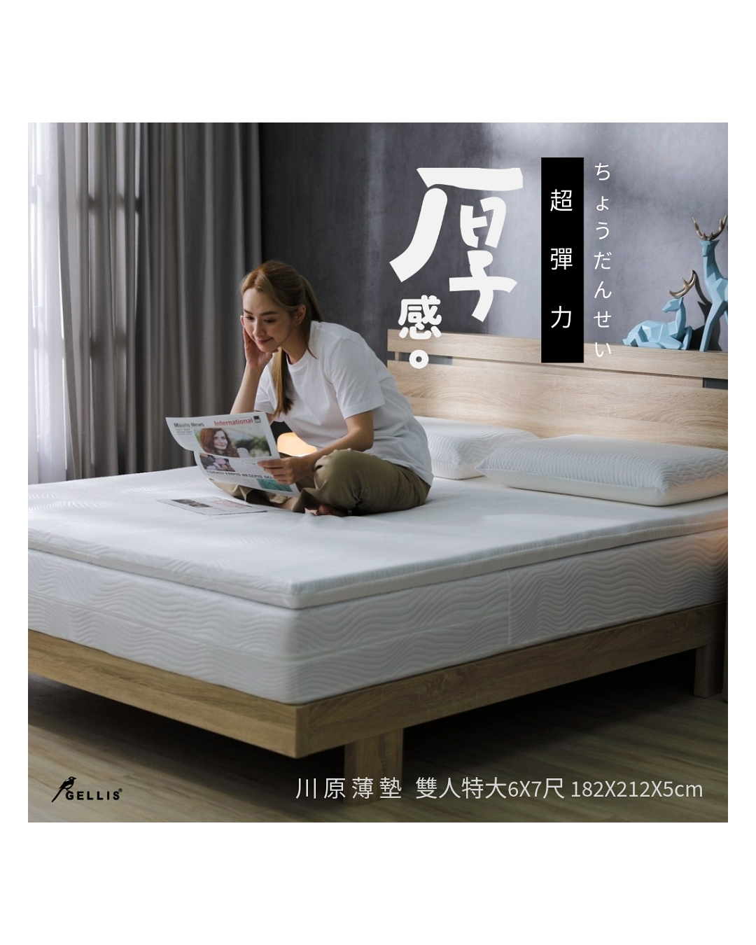 【新品】5cm日式川原高能電漿冬夏2用雙重睡感超彈力薄墊 雙人特大6X7尺