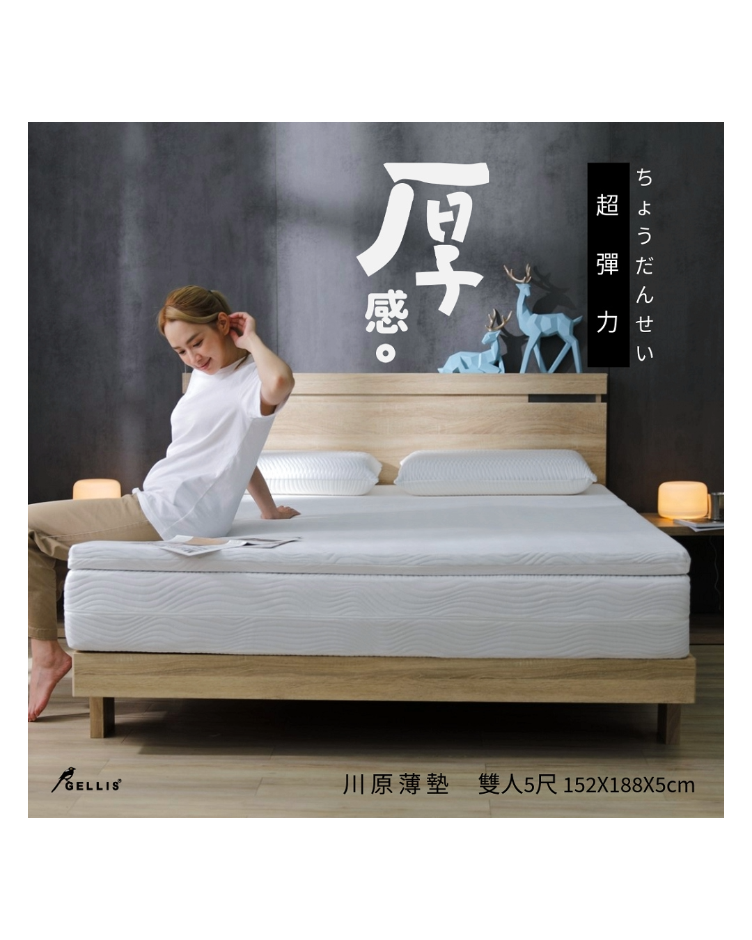 【新品】5cm日式川原高能電漿冬夏2用雙重睡感超彈力薄墊 標準雙人5尺