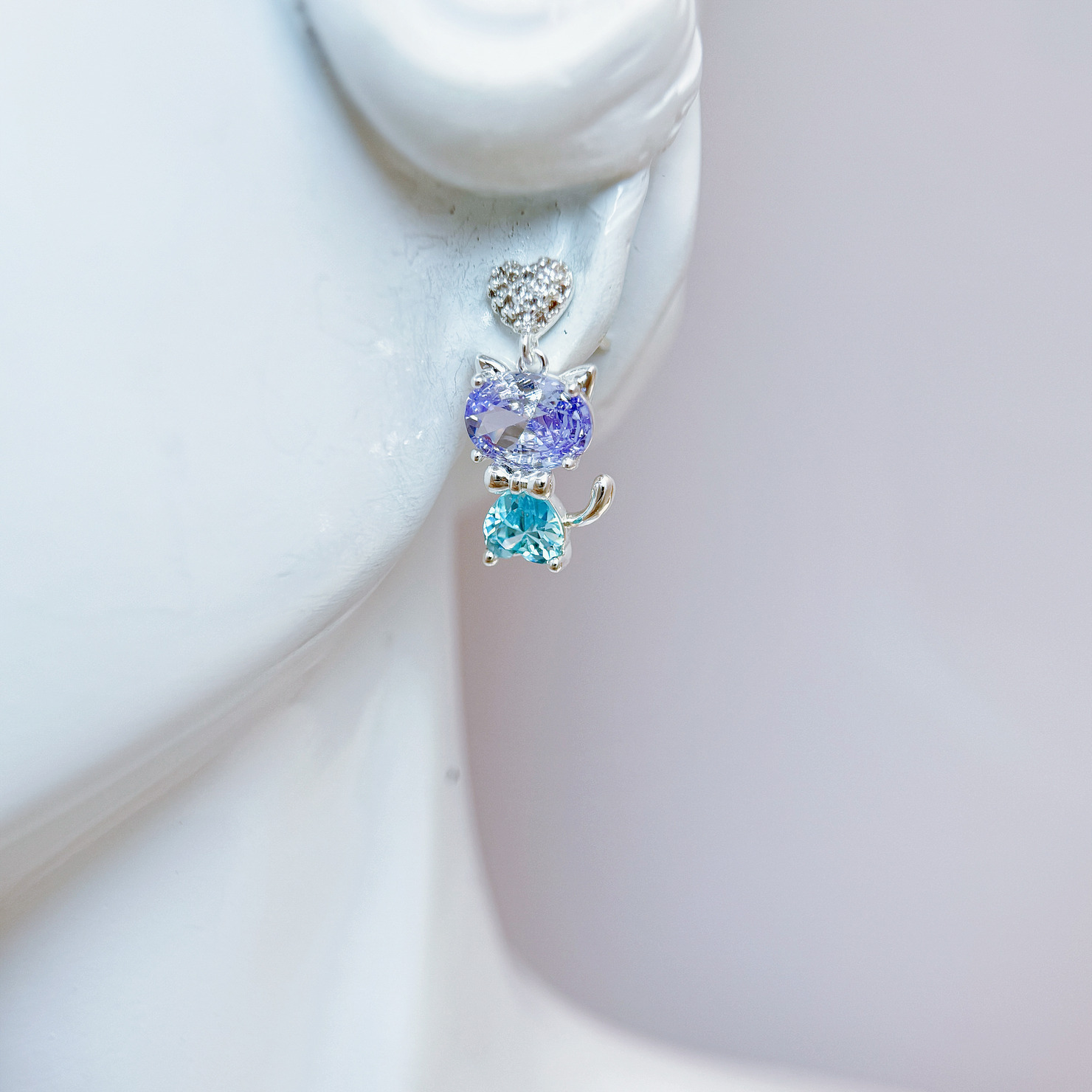 閃亮雙色貓咪耳環