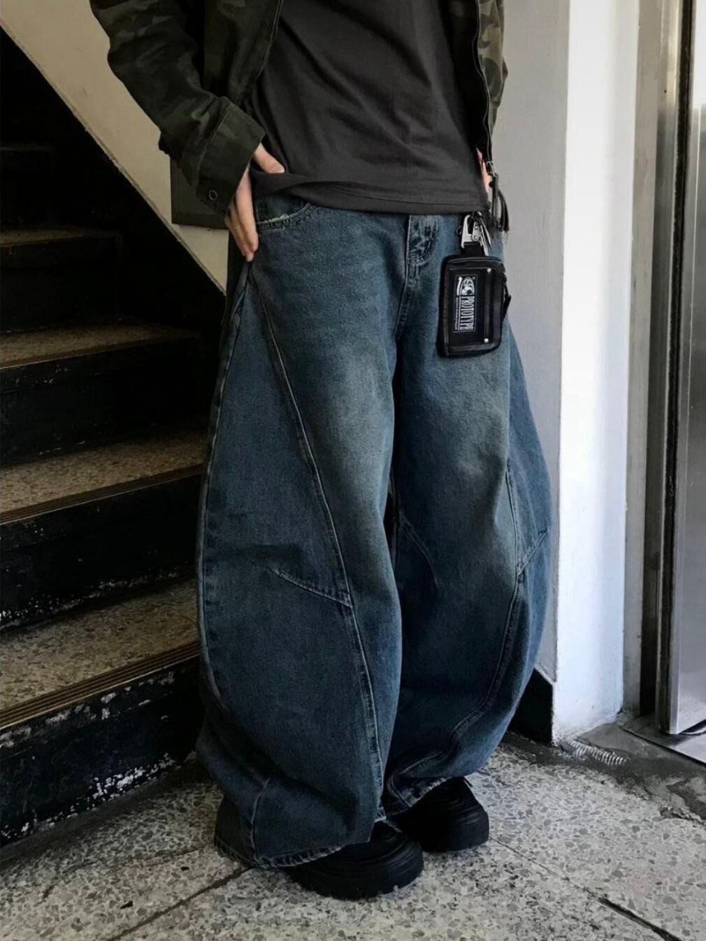 洗水淨色鬆身牛仔褲 CHALK-014P