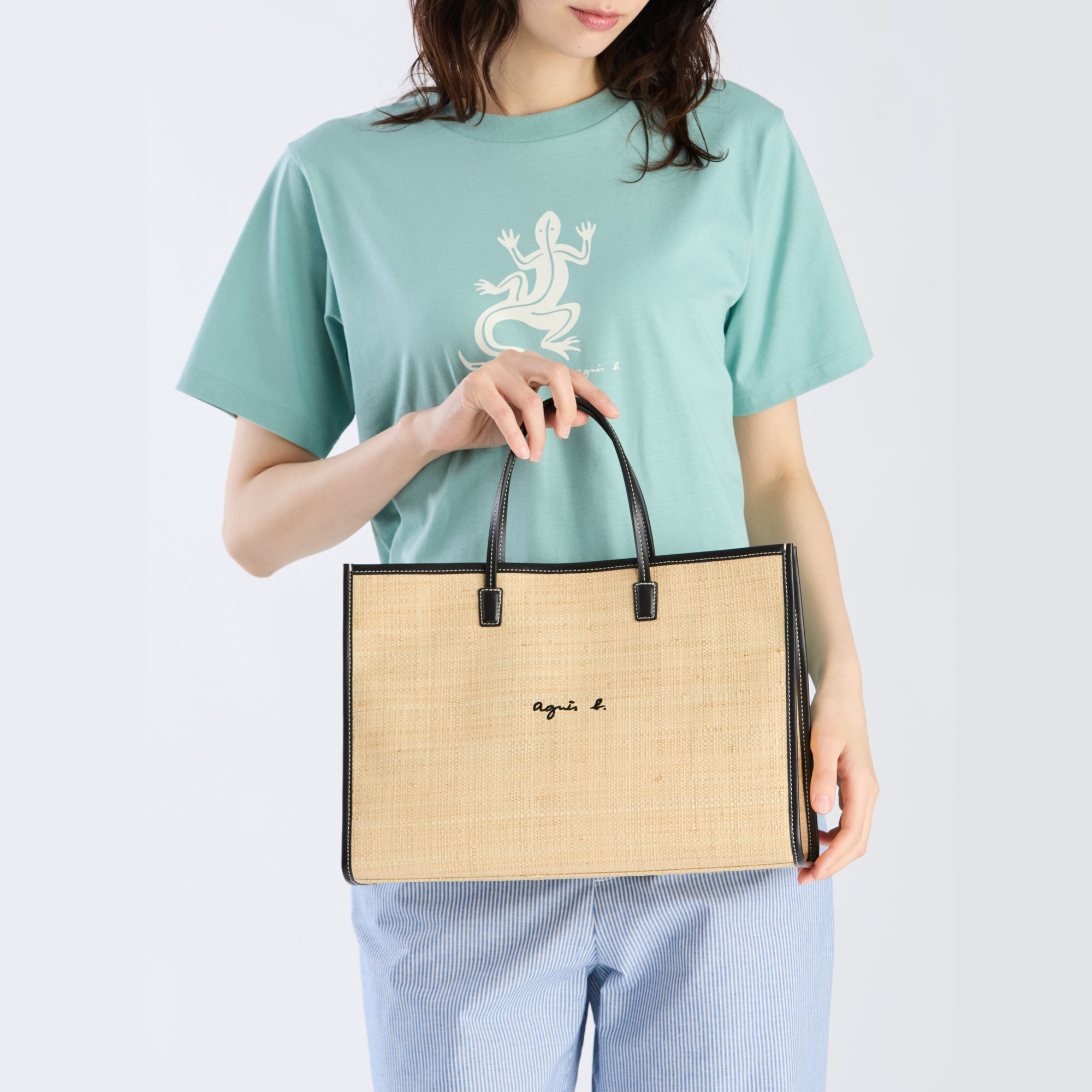 agnès b. 女裝拉菲草單肩手提袋