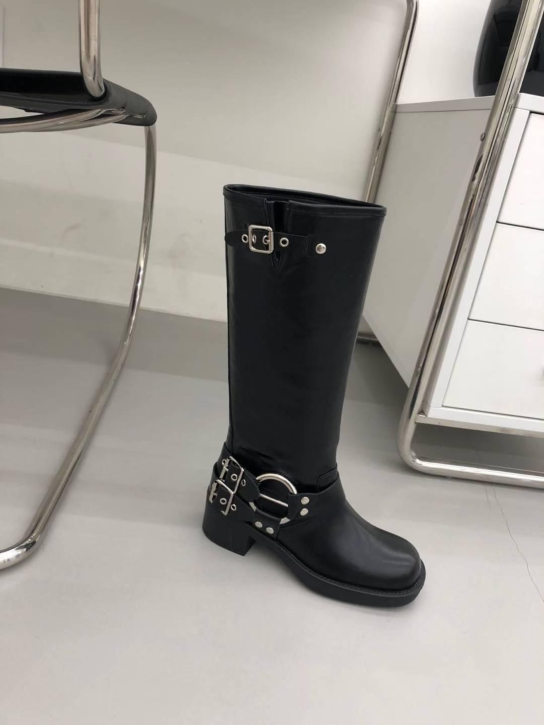 Faux leather buckle long boots