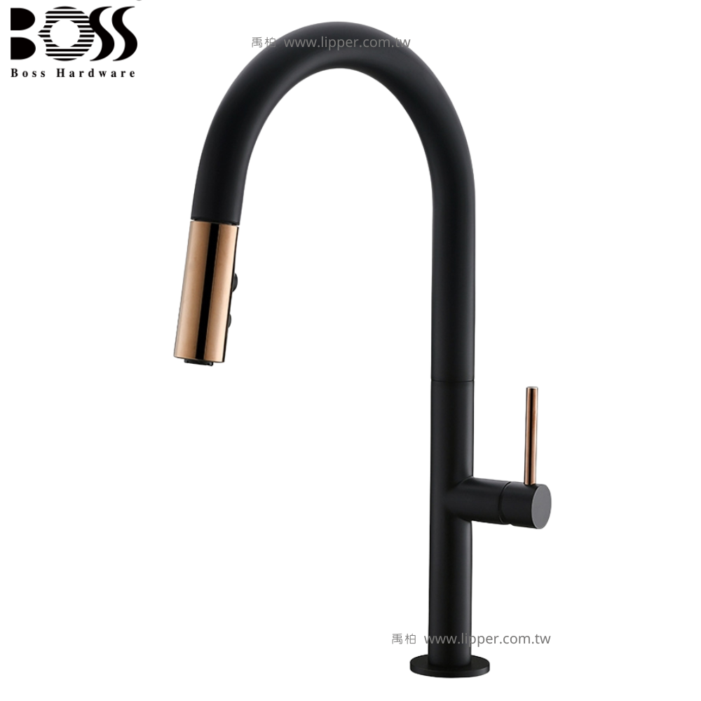 BOSS 伸縮廚房龍頭 (尊爵黑+玫瑰金) 112211BG