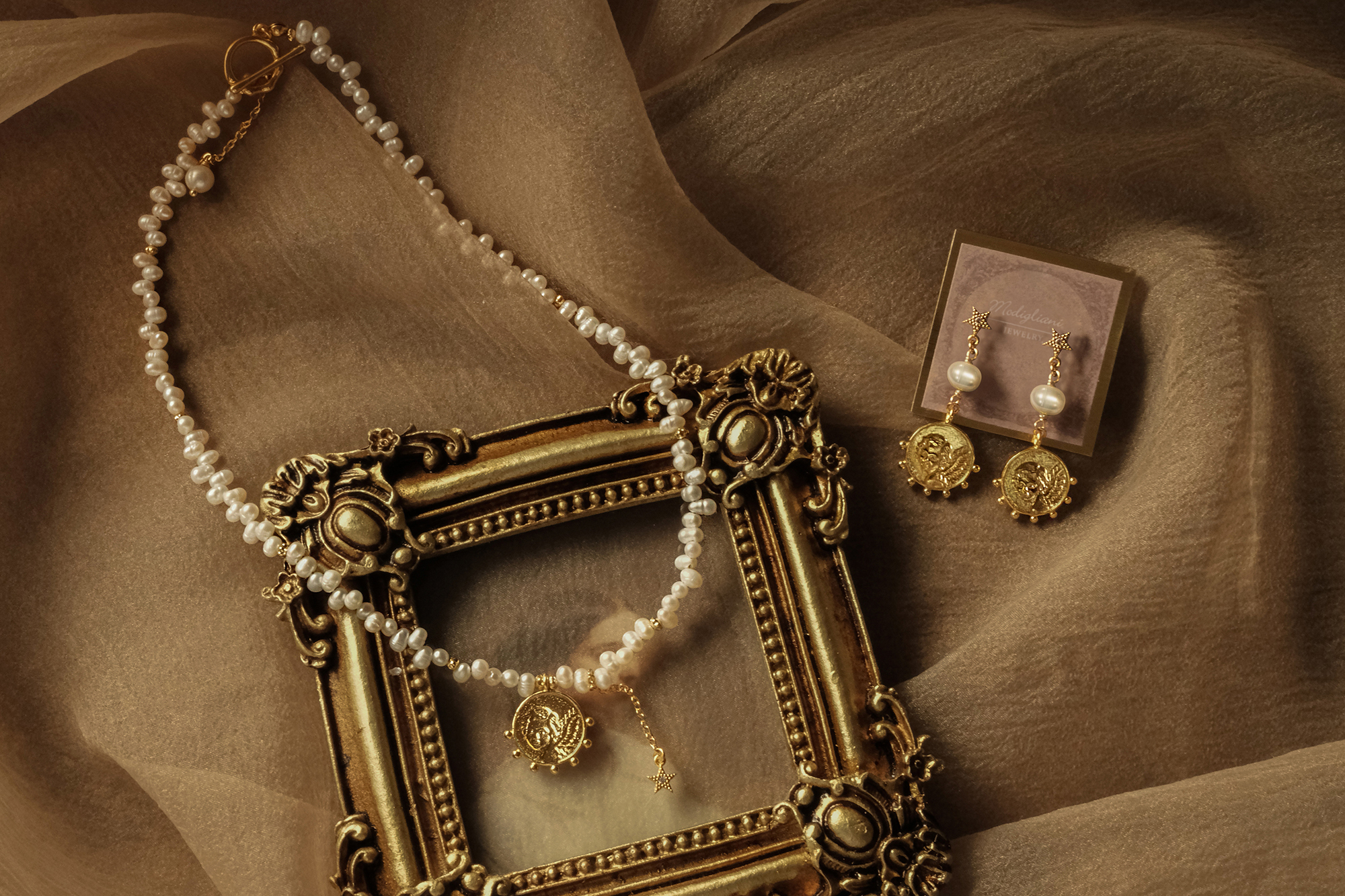 黃銅飾品, 耳環, 飾品, 黃銅, 鋯石,天使,天然珍珠,氣質,仙氣