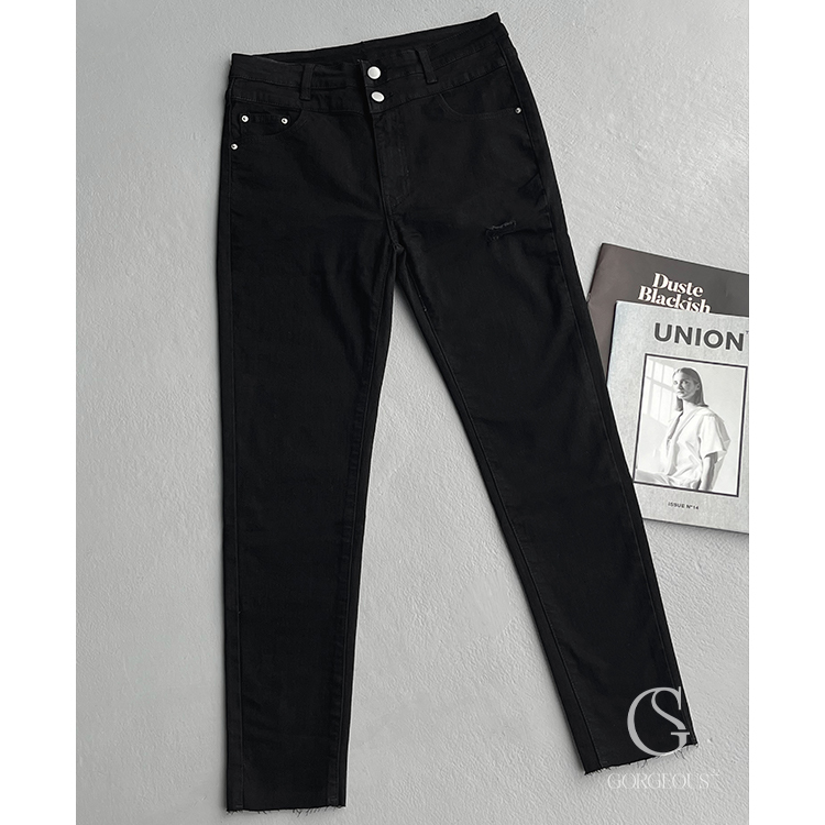 G5156 現貨「刷破！雙釦黑褲」
