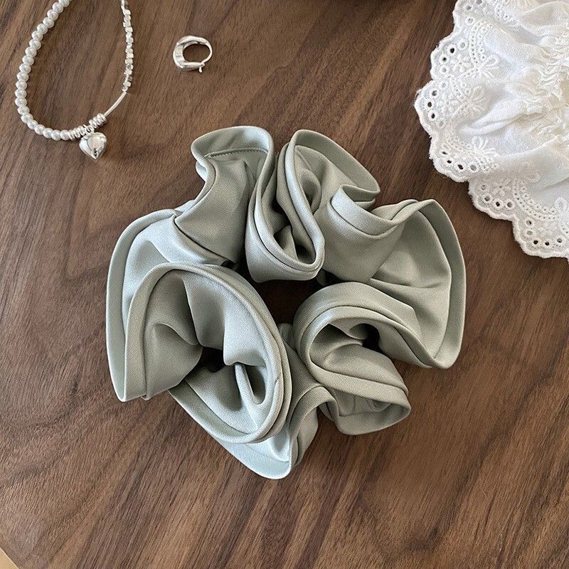 #N/A - 簡約風 花苞綢緞面髮圈 (清新綠)