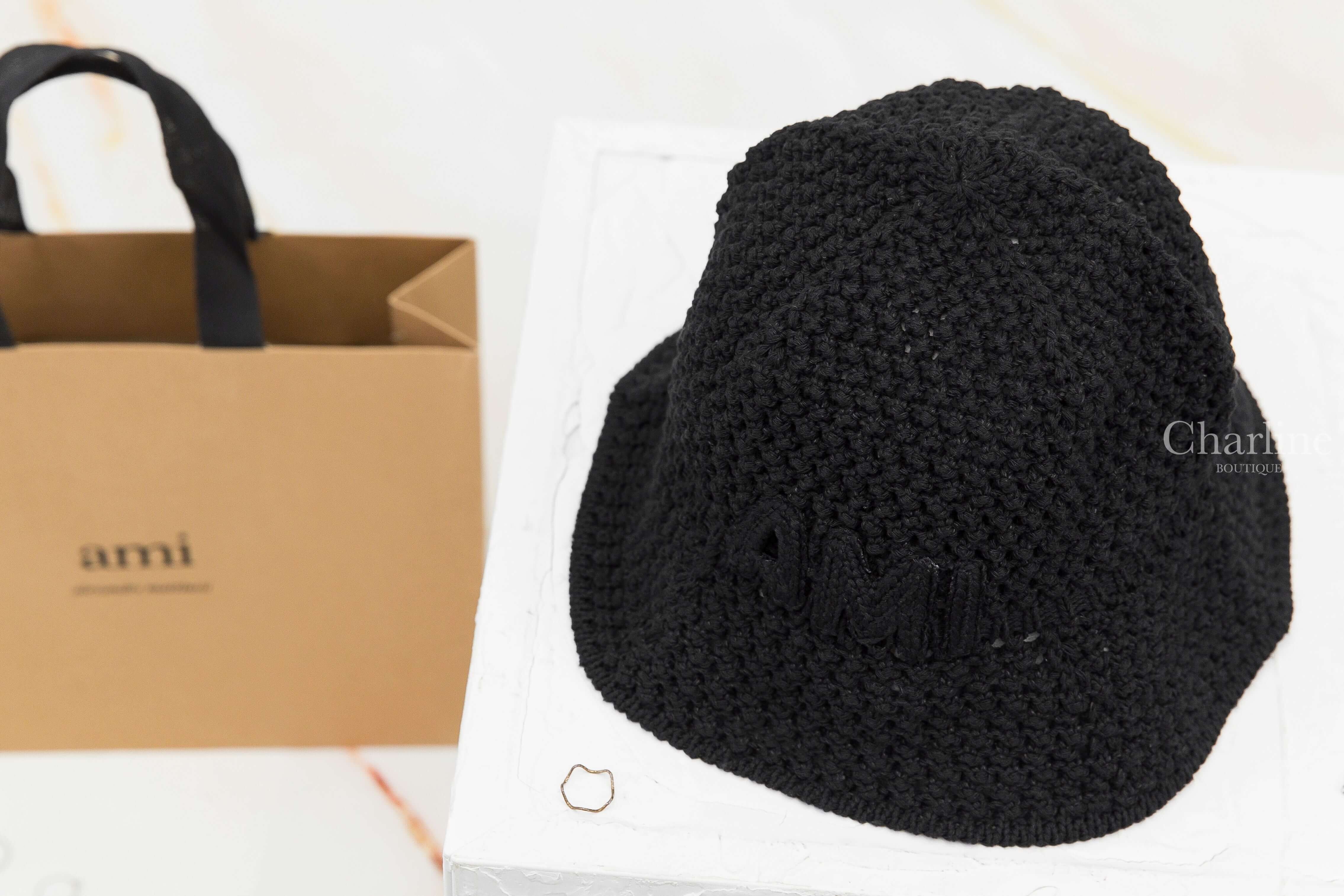 Ami Paris Black Knit Ami Patch Bucket Hat 黑色字母棉質編織鐘形漁夫帽