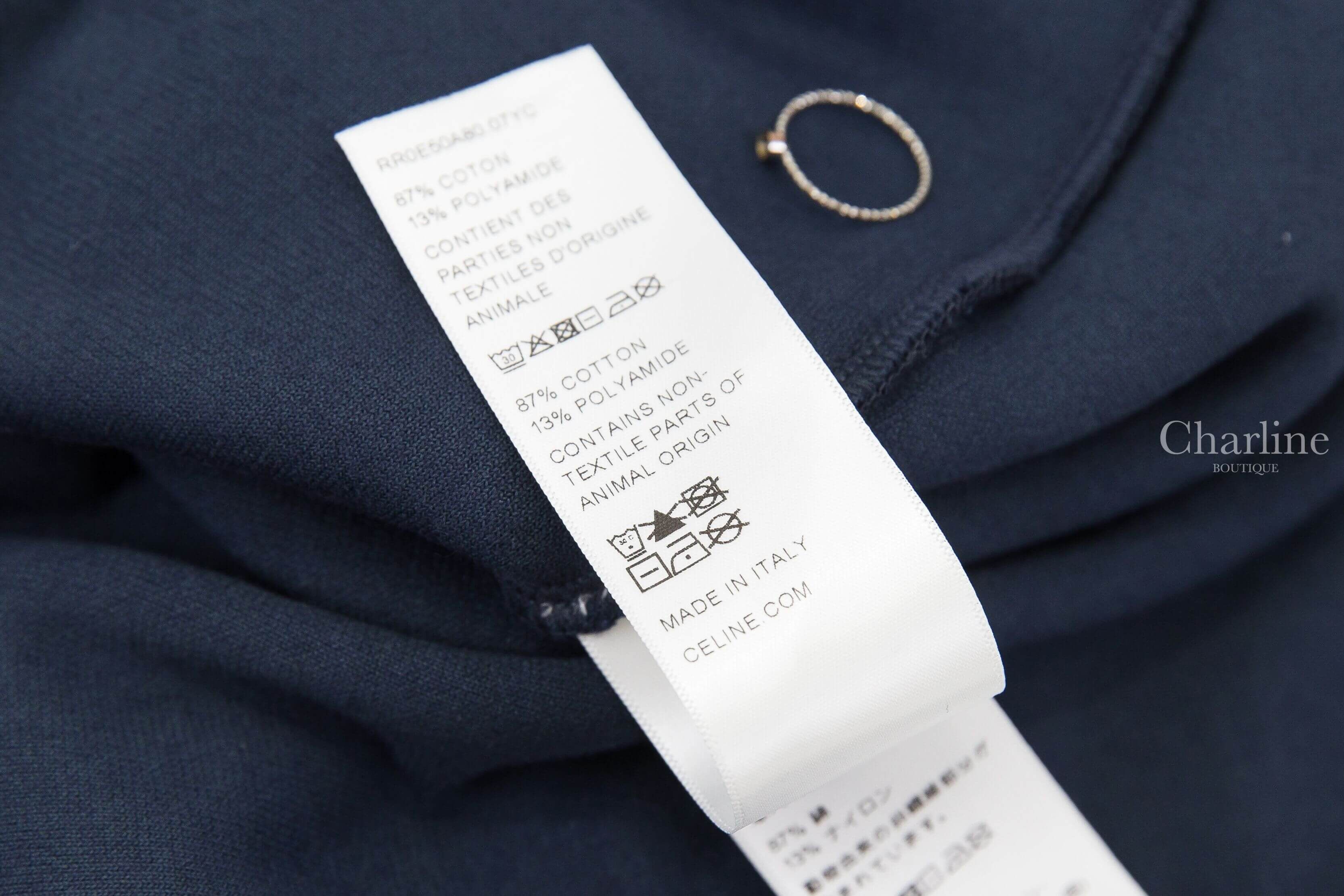 Celine Mini Polo Dress In Terry Cotton 海軍藍奶油白刺繡凱旋門毛巾布棉質Polo領短袖洋裝-Charline Boutique 精品代購