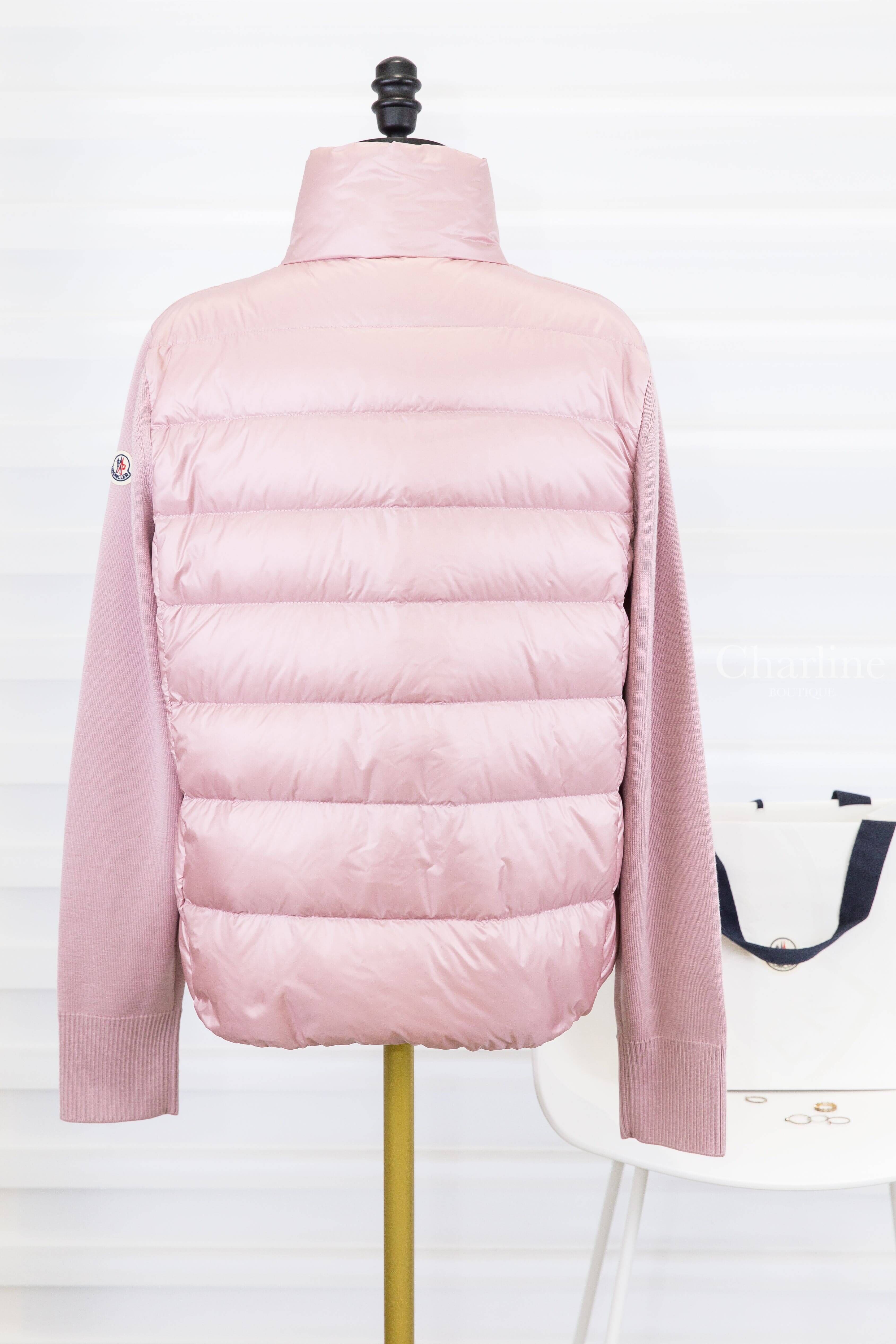 Moncler Padded Wool Cardigan 粉紅色拼接針織小立領羽絨外套-Charline Boutique 精品代購