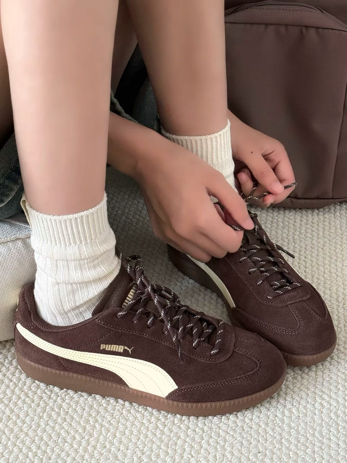 PUMA 9-T SUEDE 可可棕 線條鞋帶