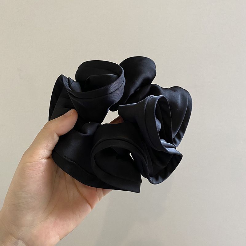 #N/A - 簡約風 花苞綢緞面髮圈 (黑色)