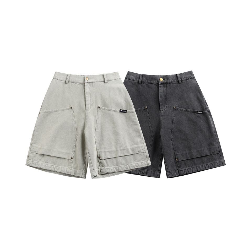 8M10 水洗感做舊大口袋牛仔短褲 兩色