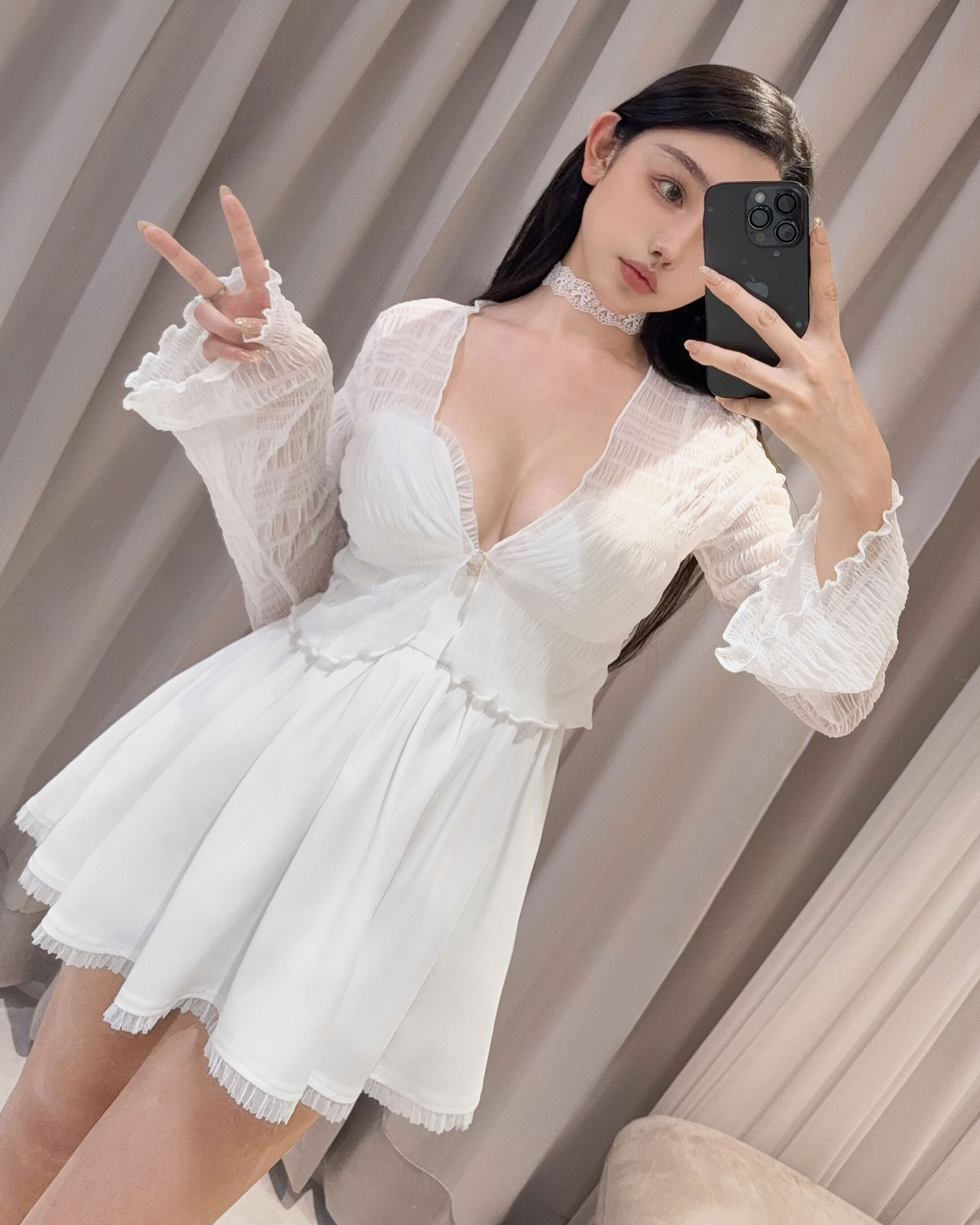 限定-浪漫捲邊網紗短外套