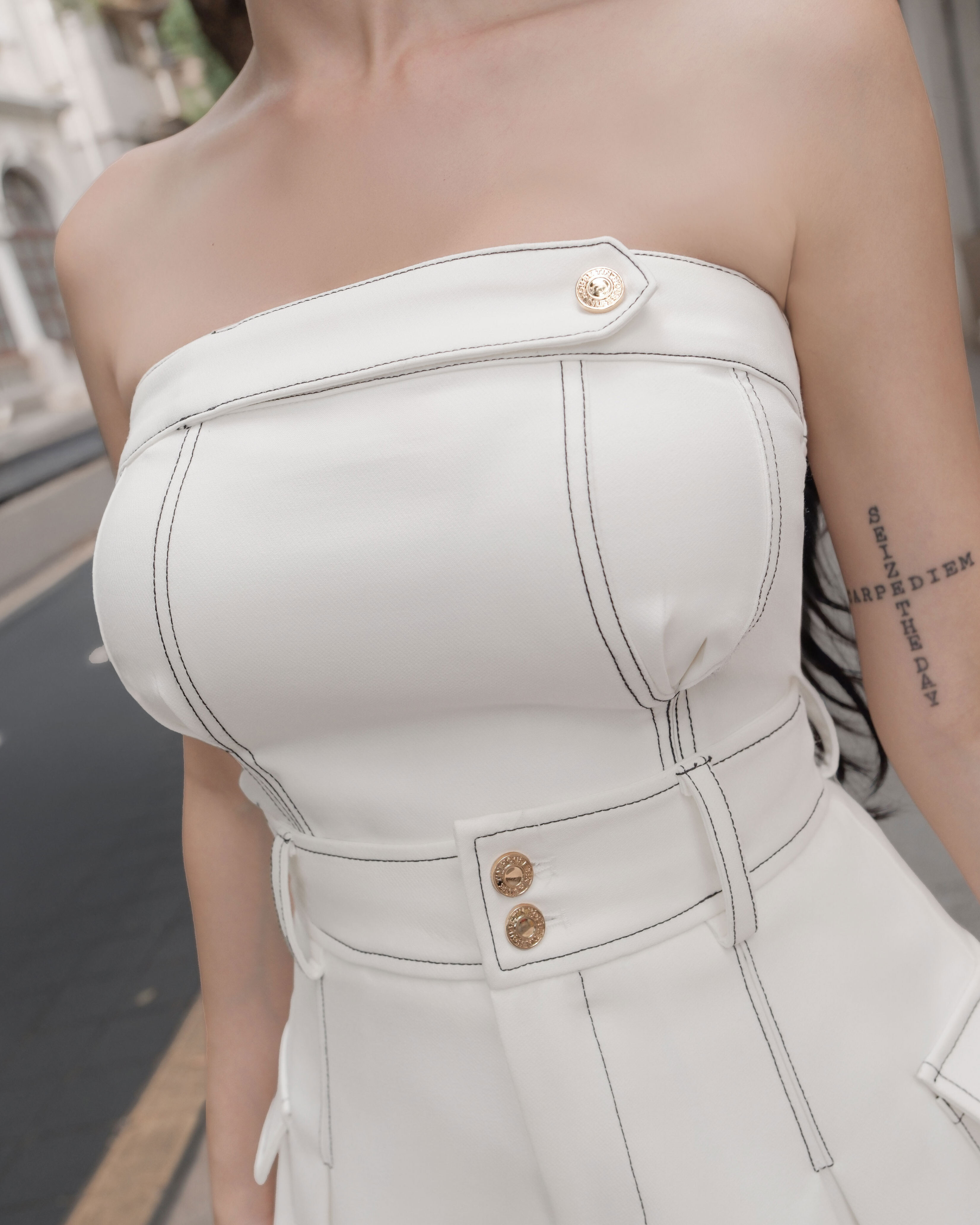 限定-個性雙打褶車線馬甲