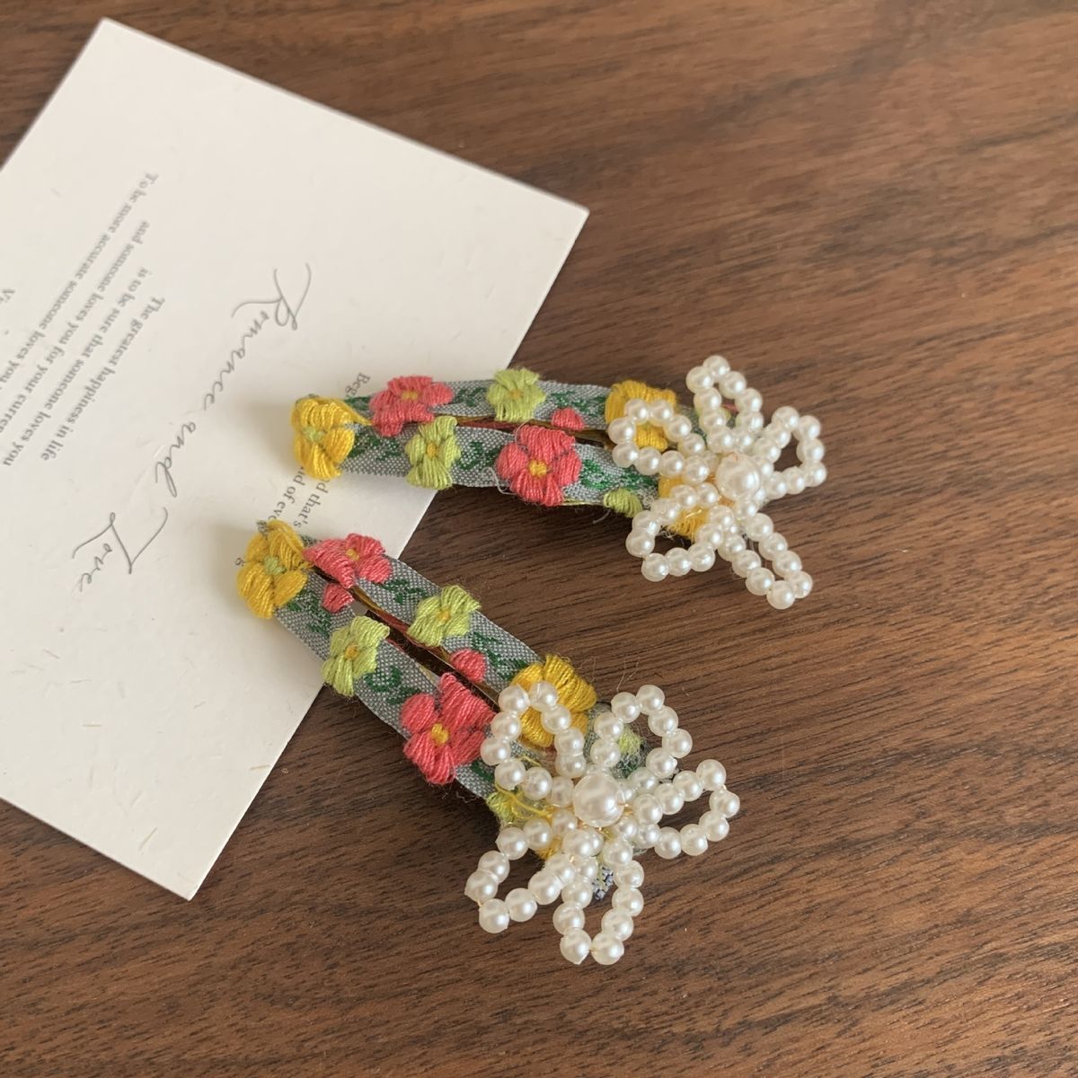 #N/A - 春夏碎花珍珠髮夾 1對裝 (清新綠)