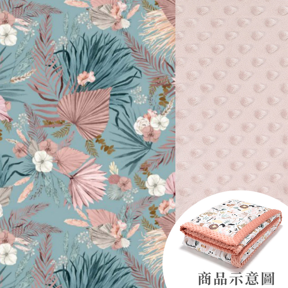 La Millou波蘭 暖膚豆豆毯大人款(140x220cm)｜棕櫚美妍花(綠底)｜煙燻櫻花粉